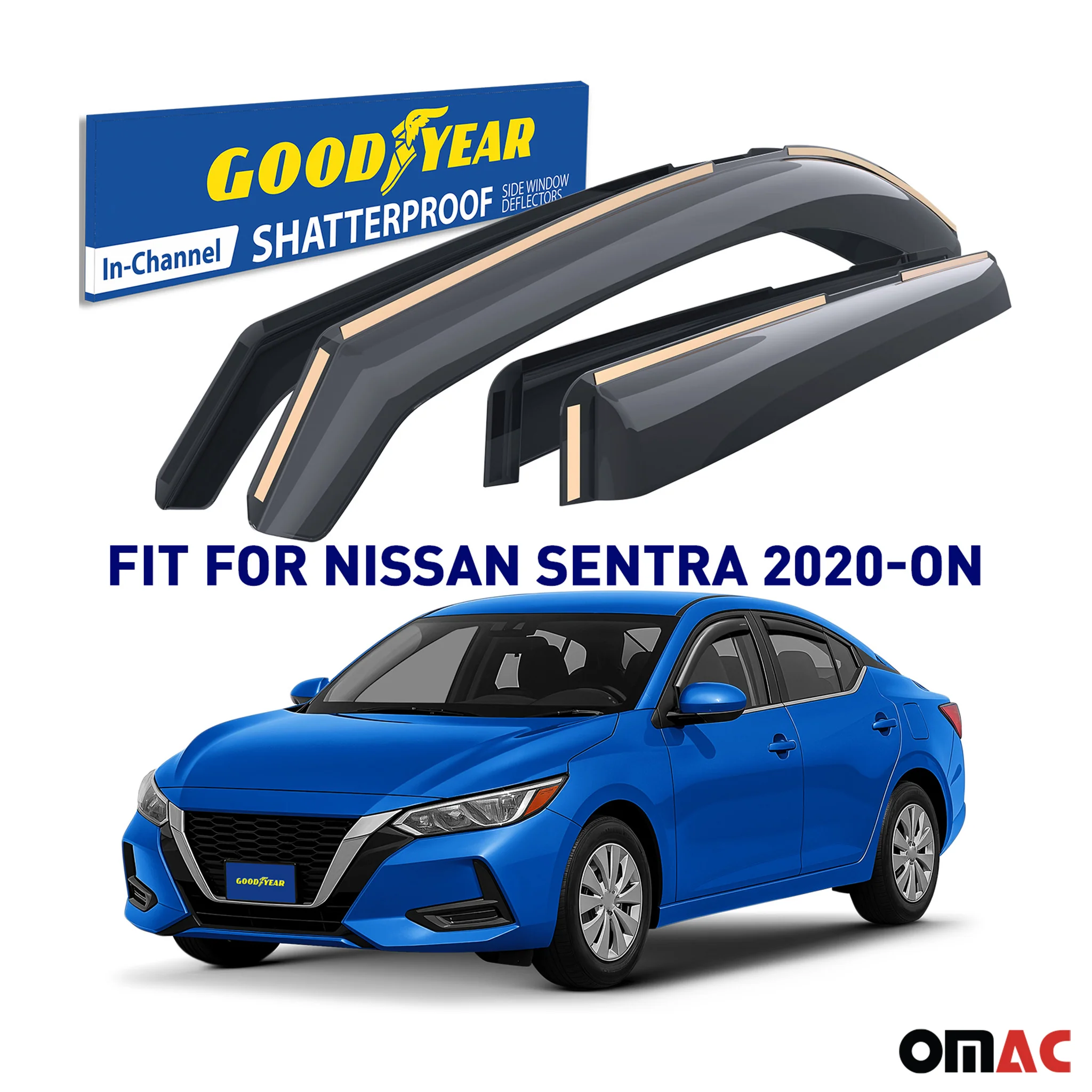 Goodyear Wind Deflectors for Nissan Sentra 2020-2025 Tape-On Premium Smoke 4 pcs - Image 2