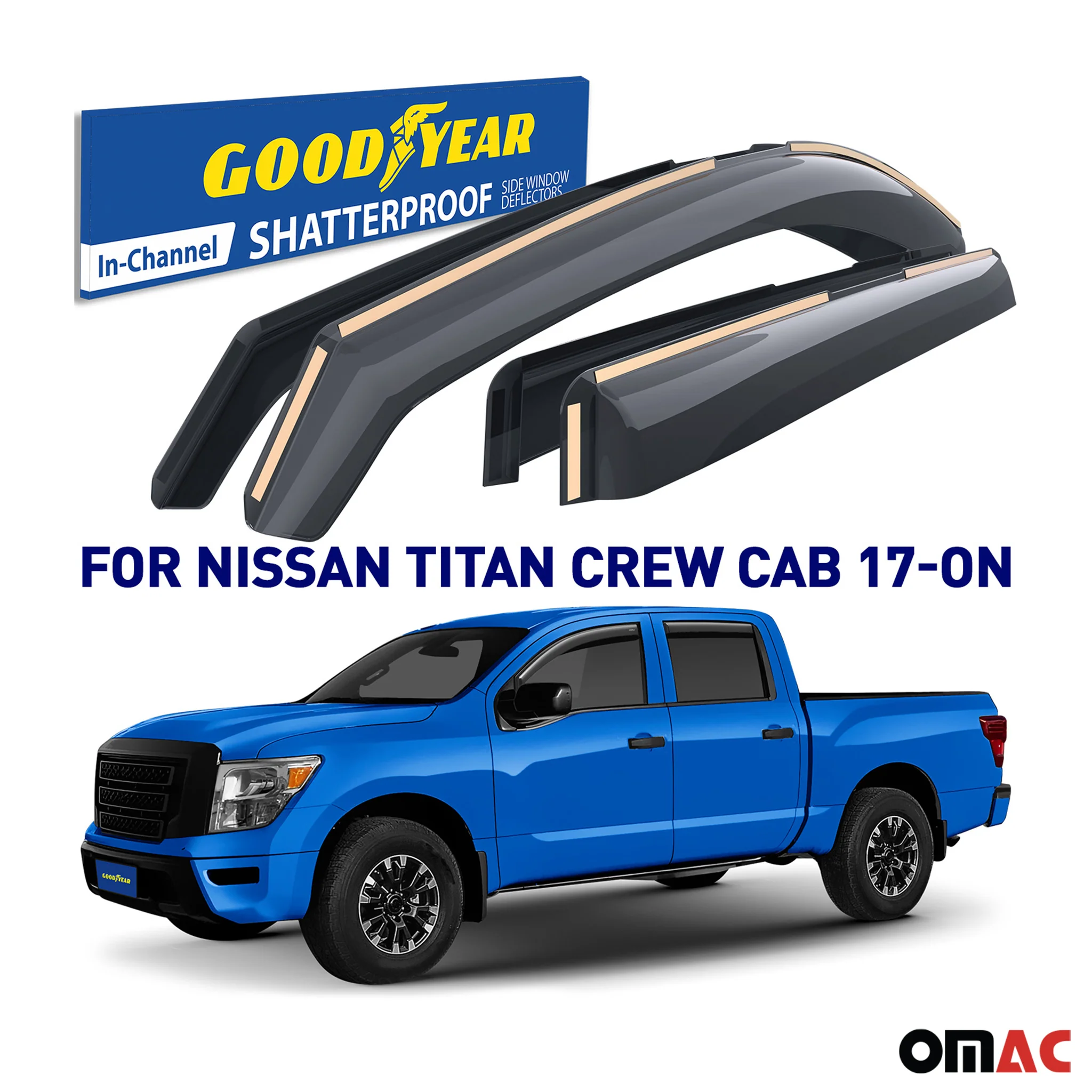 Goodyear Wind Deflectors for Nissan Titan 2017-2025 Crew Cab In-channel Smoke 4x - Image 2