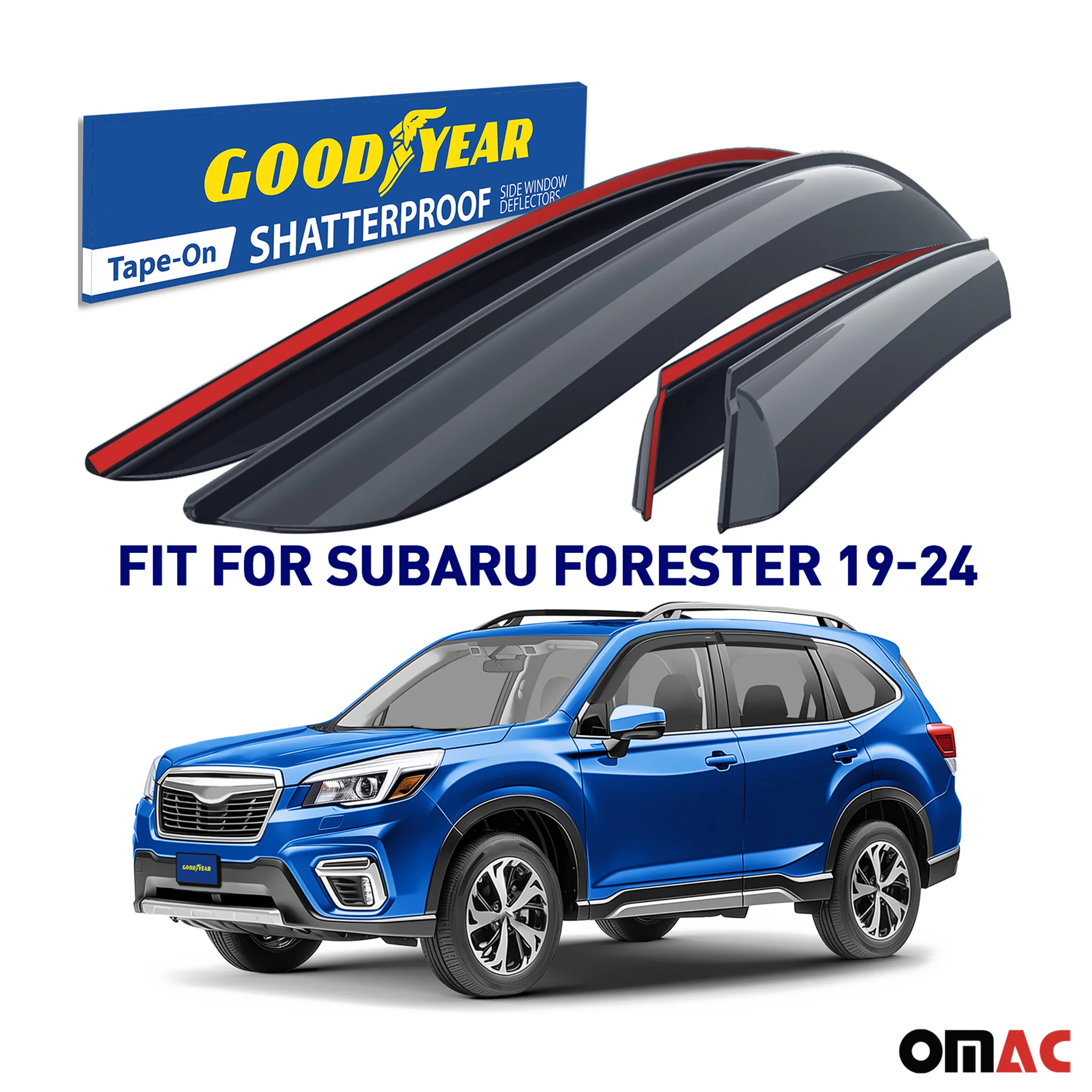 Goodyear Wind Deflectors for Subaru Forester 2019-2024 Tape-On Premium Smoke 4x - Image 2