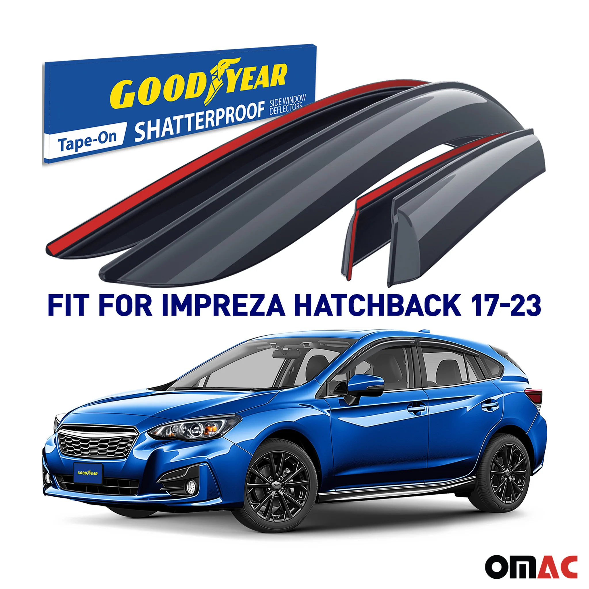 Goodyear Wind Deflectors for Subaru Impreza 2017-2023 Hatchback Tape-On Smoke 4x - Image 2