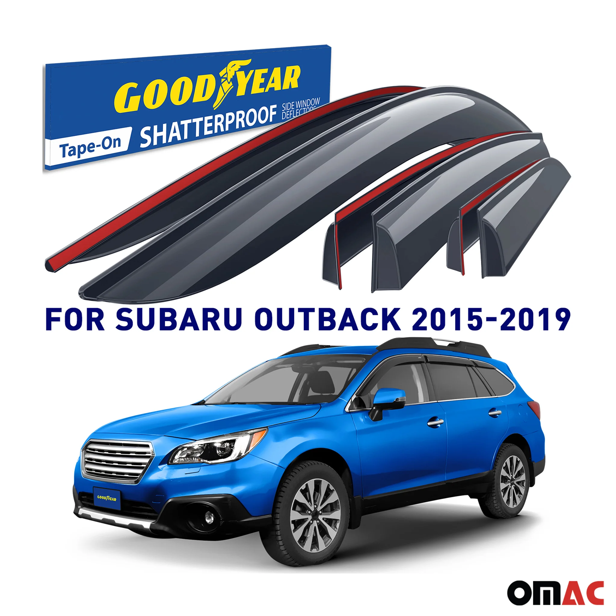 Goodyear Wind Deflectors for Subaru Outback 2015-2019 Tape-On Premium Smoke 6x - Image 2