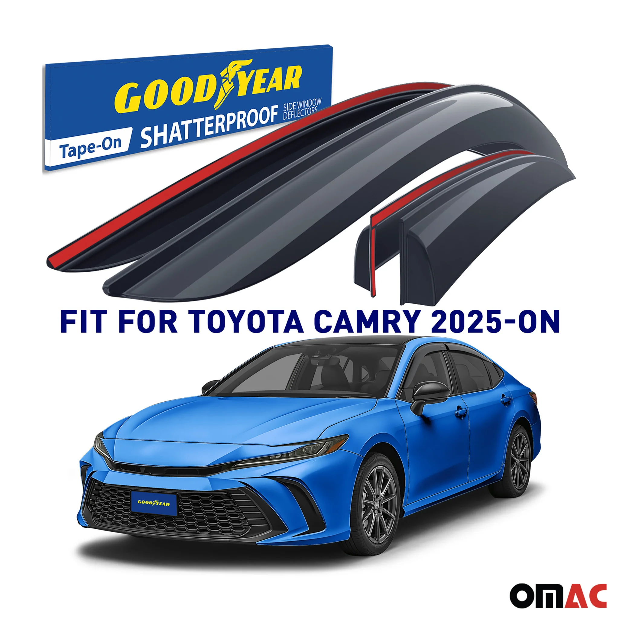 Goodyear Wind Deflectors for Toyota Camry 2025 Sedan Tape-On Premium Smoke 4 pcs - Image 2