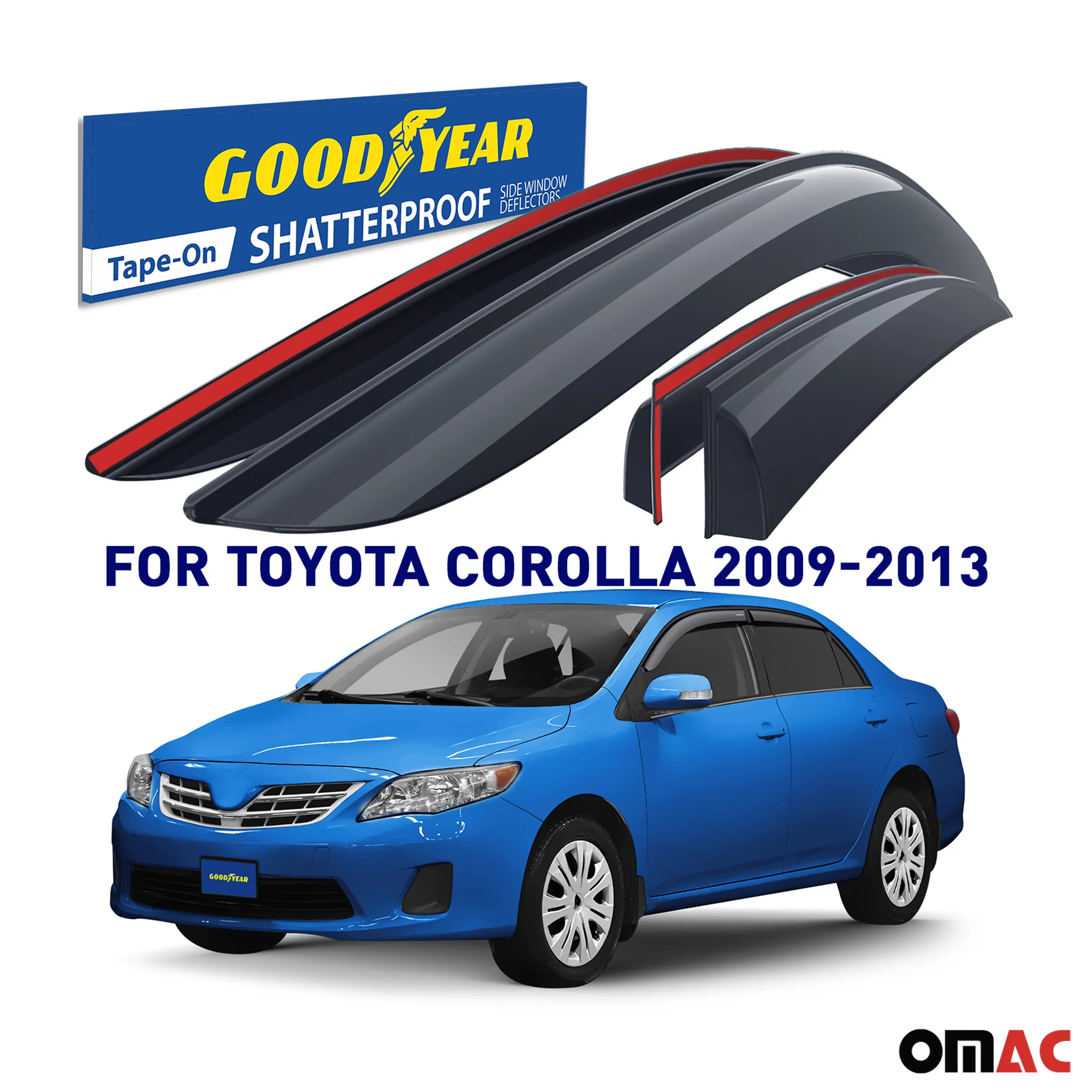 Goodyear Wind Deflectors for Toyota Corolla 2009-2013 Tape-On Premium Smoke 4x - Image 2