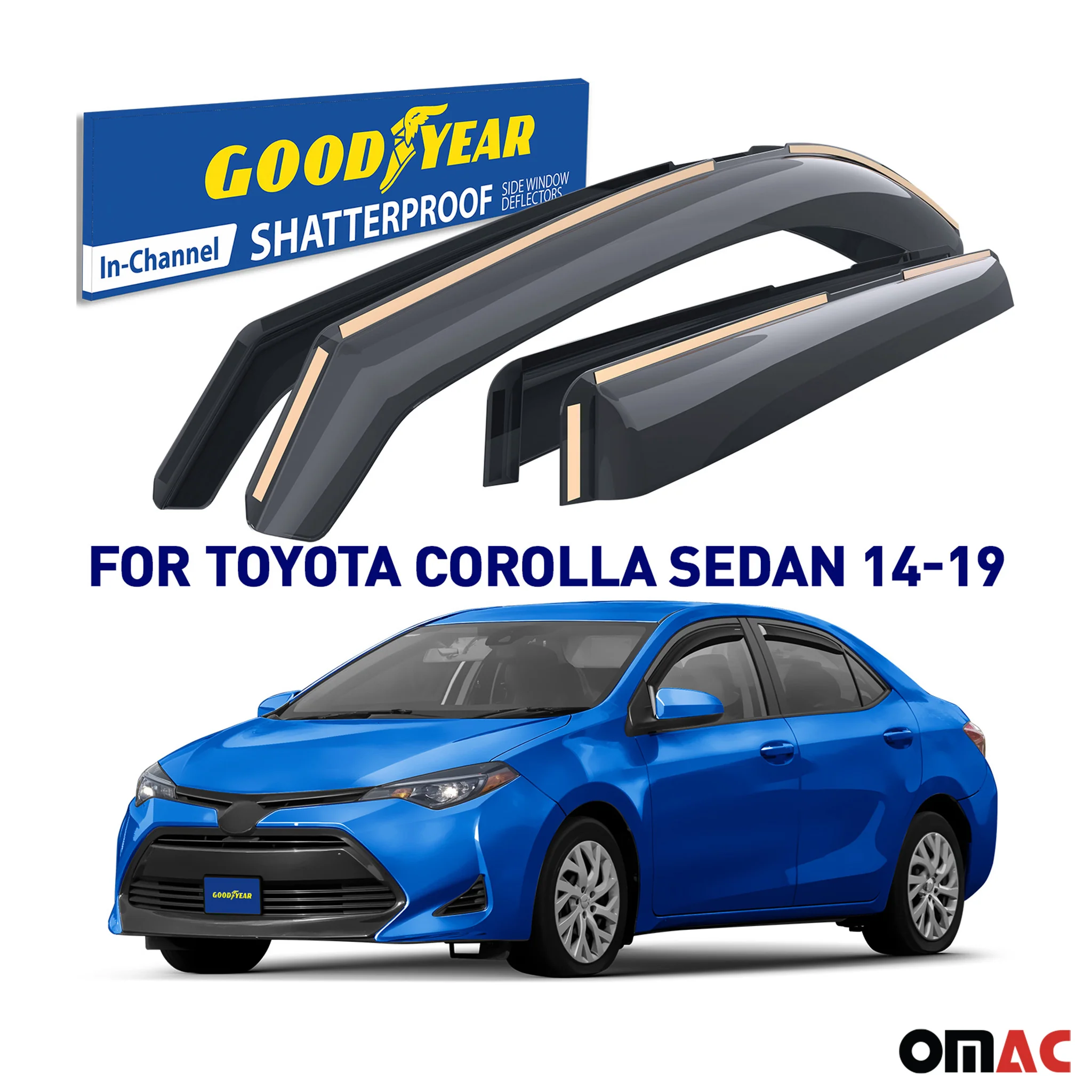 Goodyear Wind Deflectors for Toyota Corolla 2014-2019 Sedan In-channel Smoke 4x - Image 2