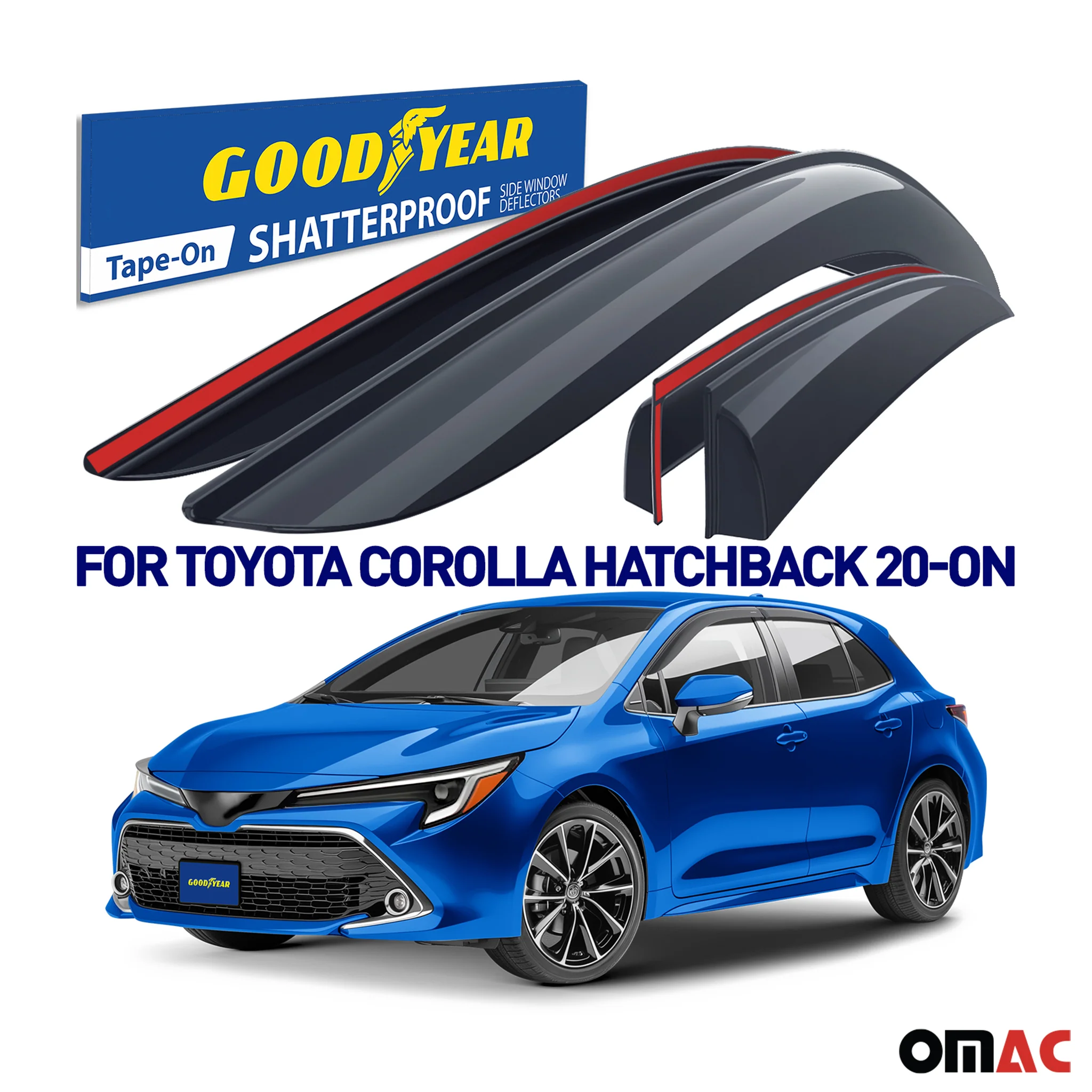 Goodyear Wind Deflectors for Toyota Corolla 2019-2025 Hatchback Tape-On Smoke 4x - Image 2