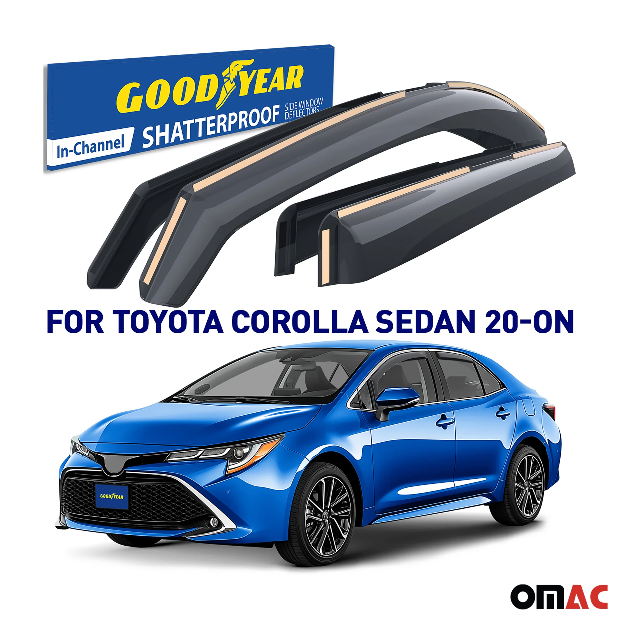 Goodyear Wind Deflectors for Toyota Corolla 2019-2025 Sedan In-channel Smoke 4x - Image 2