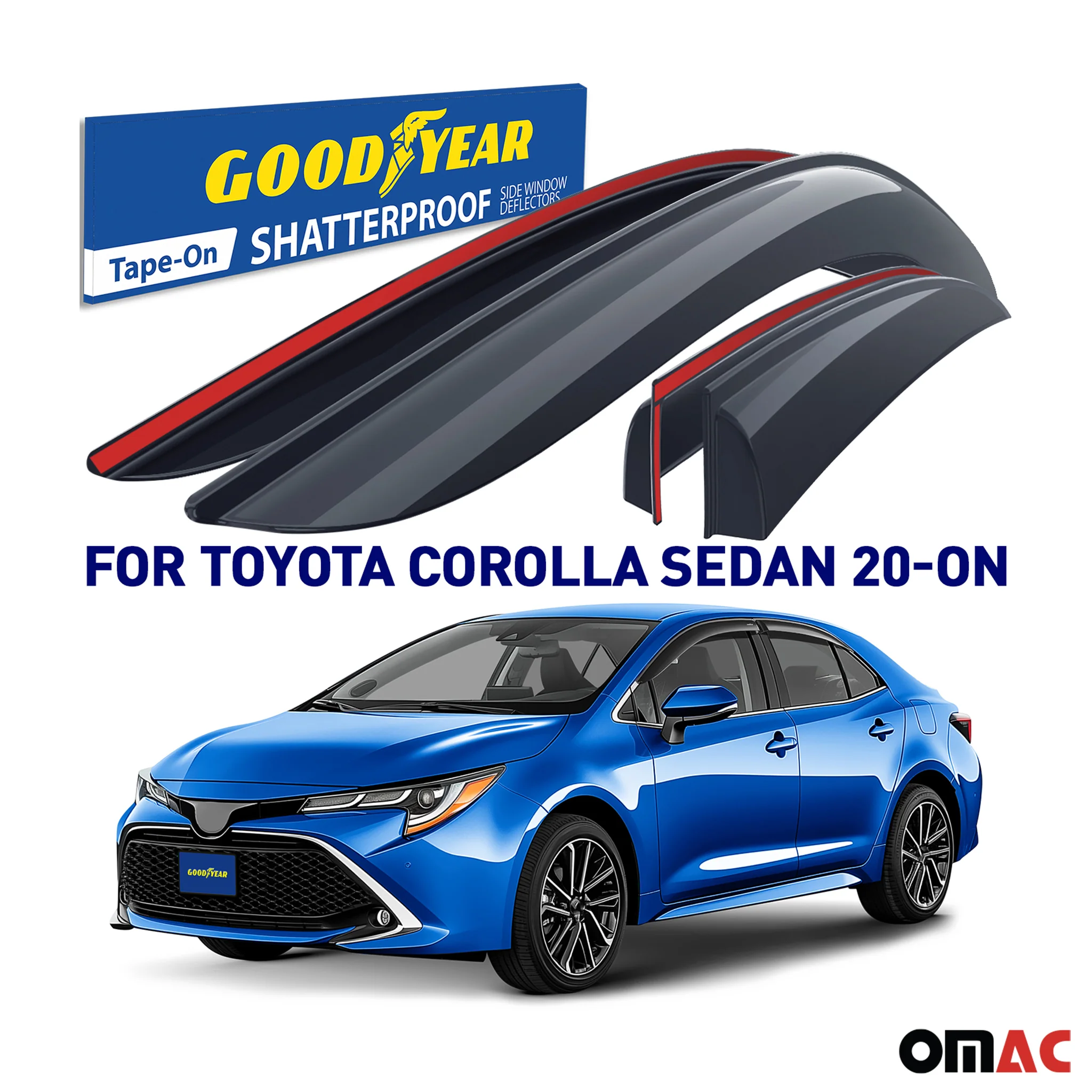 Goodyear Wind Deflectors for Toyota Corolla 2019-2025 Sedan Tape-On Smoke 4 pcs - Image 2