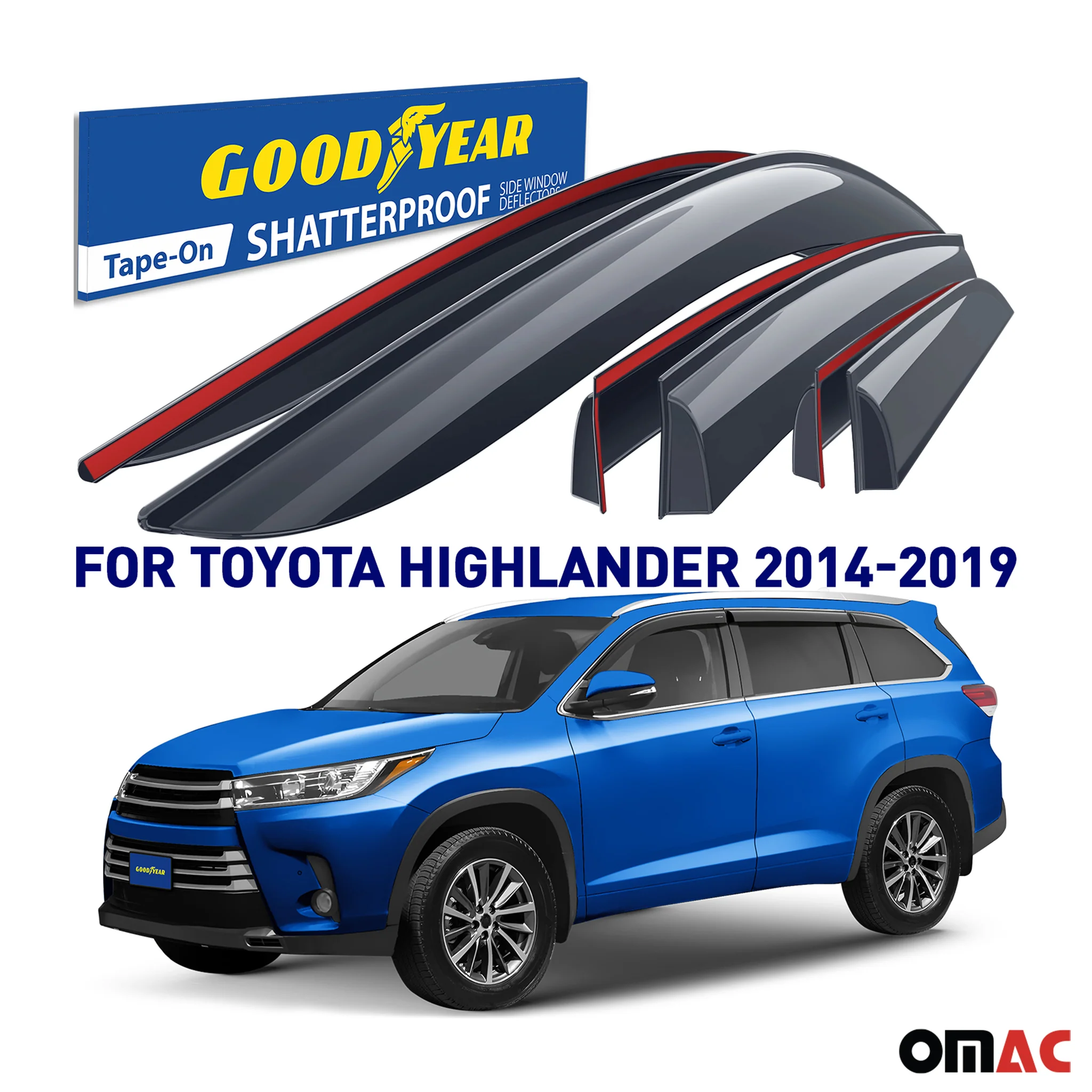 Goodyear Wind Deflectors for Toyota Highlander 2014-2019 Shatterproof Smoke 6x - Image 2