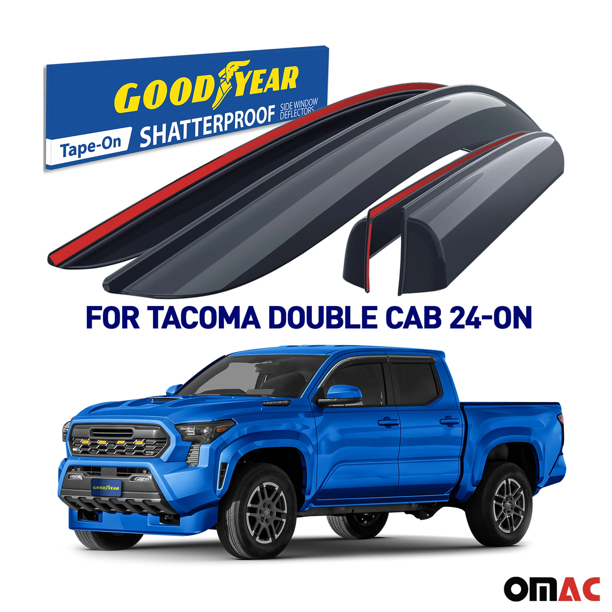 Goodyear Wind Deflectors for Toyota Tacoma Double Cab 2024-2026 Tape-On Smoke 4x - Image 2