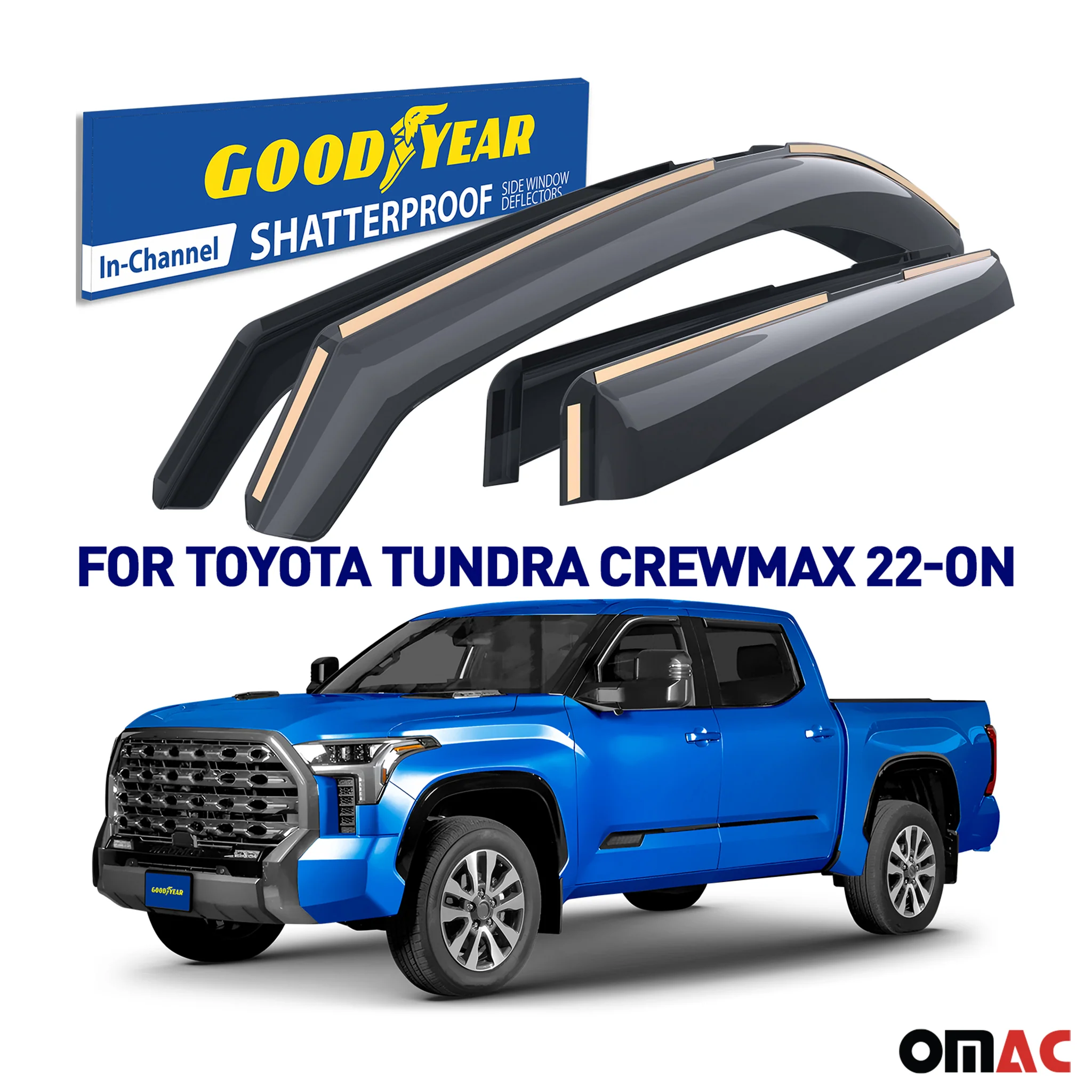 Goodyear Wind Deflectors for Toyota Tundra 2022-2025 CrewMax In-channel Smoke 4x - Image 2