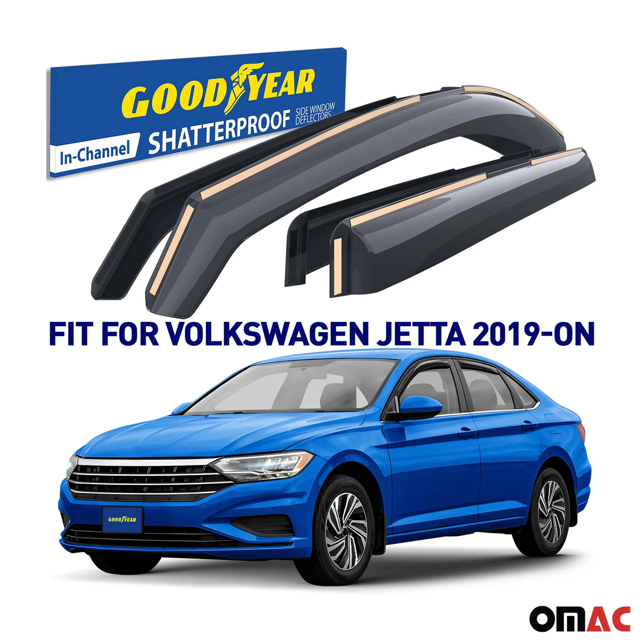 Goodyear Wind Deflectors for VW Jetta 2019-2025 In-channel Smoke 4x - Image 2