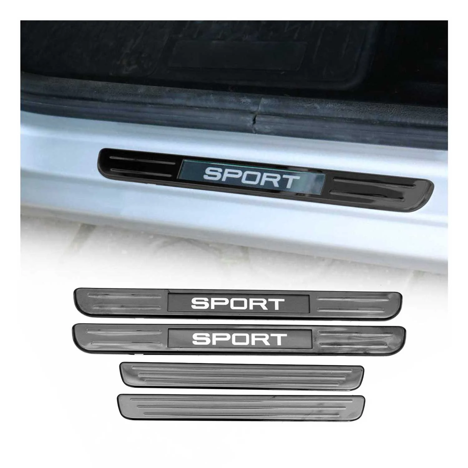 Mini Door Sill Scuff Plate Illuminated Sport Stainless Steel Dark 4 Pcs