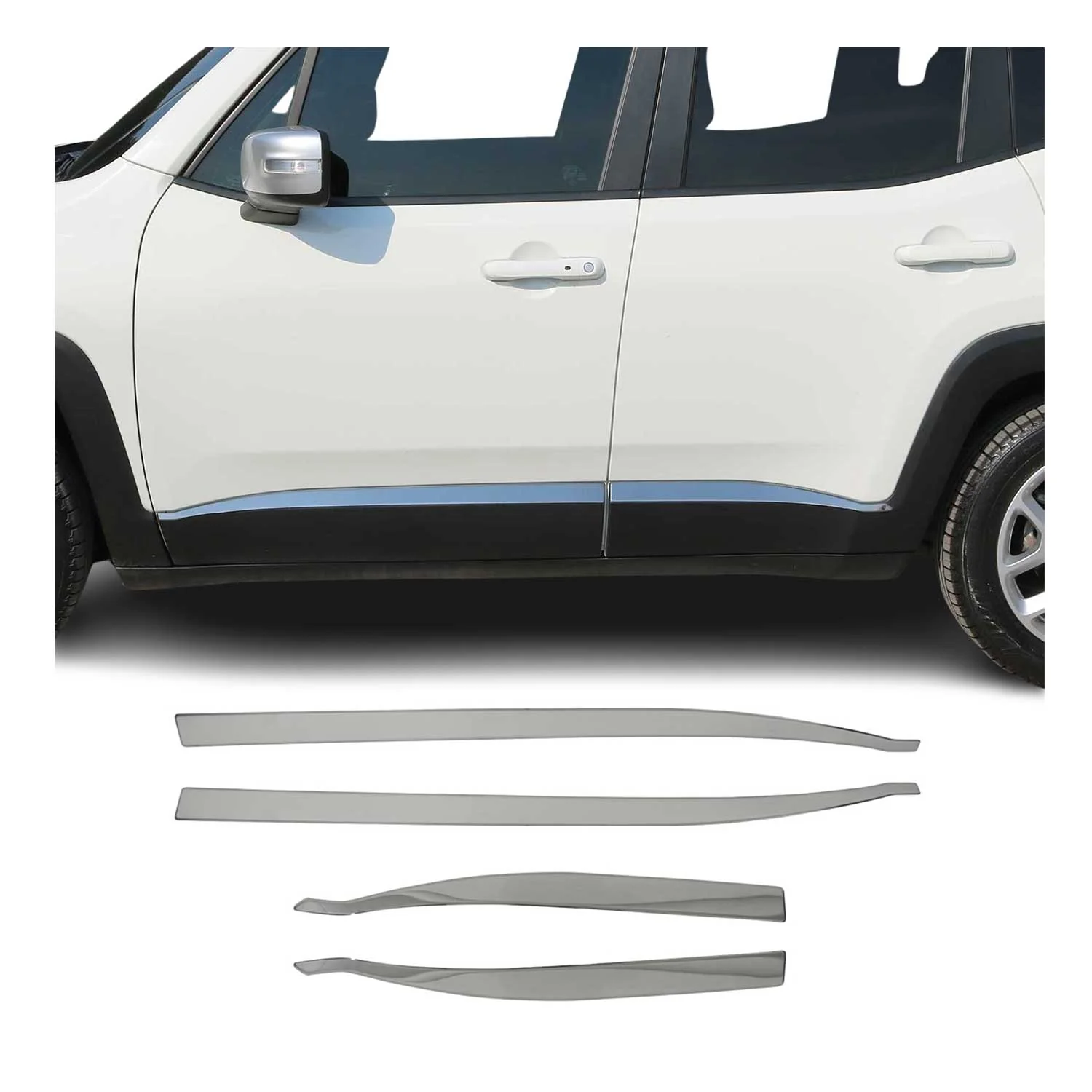 2015-2024 Jeep Renegade Side Door Molding Trim Skirt Garnish Steel Silver 4x