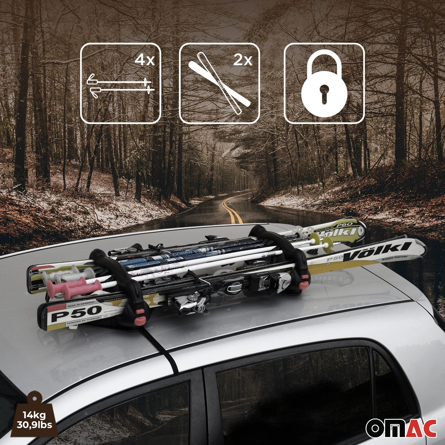 Magnetic Ski Carrier Snowboard Racks Roof Mount Car Black 2 Pcs - Image 2