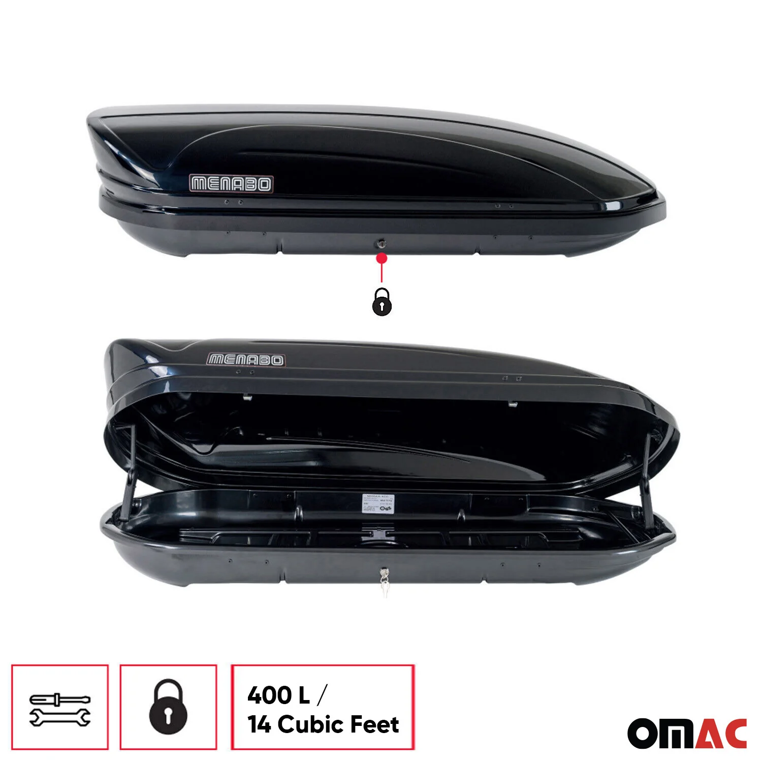 MENABO Car Roof Box Rooftop Cargo Carrier 14 Cubic Storage Box Black Universal - Image 3