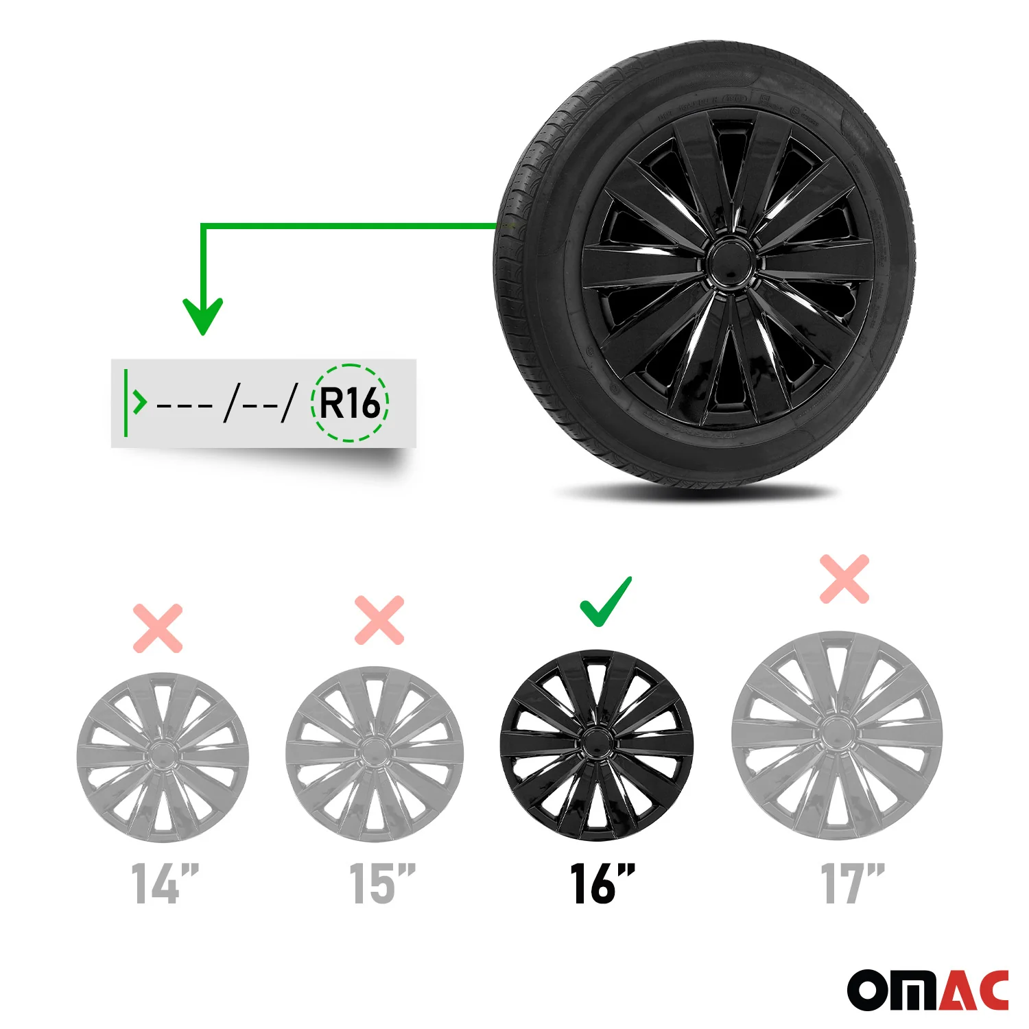 Nevada Hub Caps Wheel Cover 16" Black Full Set 4 pcs. - Image 3