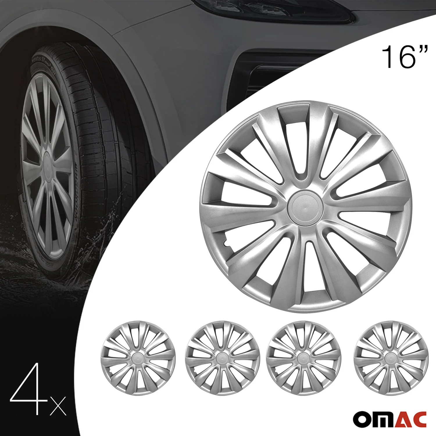 New York Hub Caps Wheel Cover 16" Silver Full Set 4 pcs. - Image 5