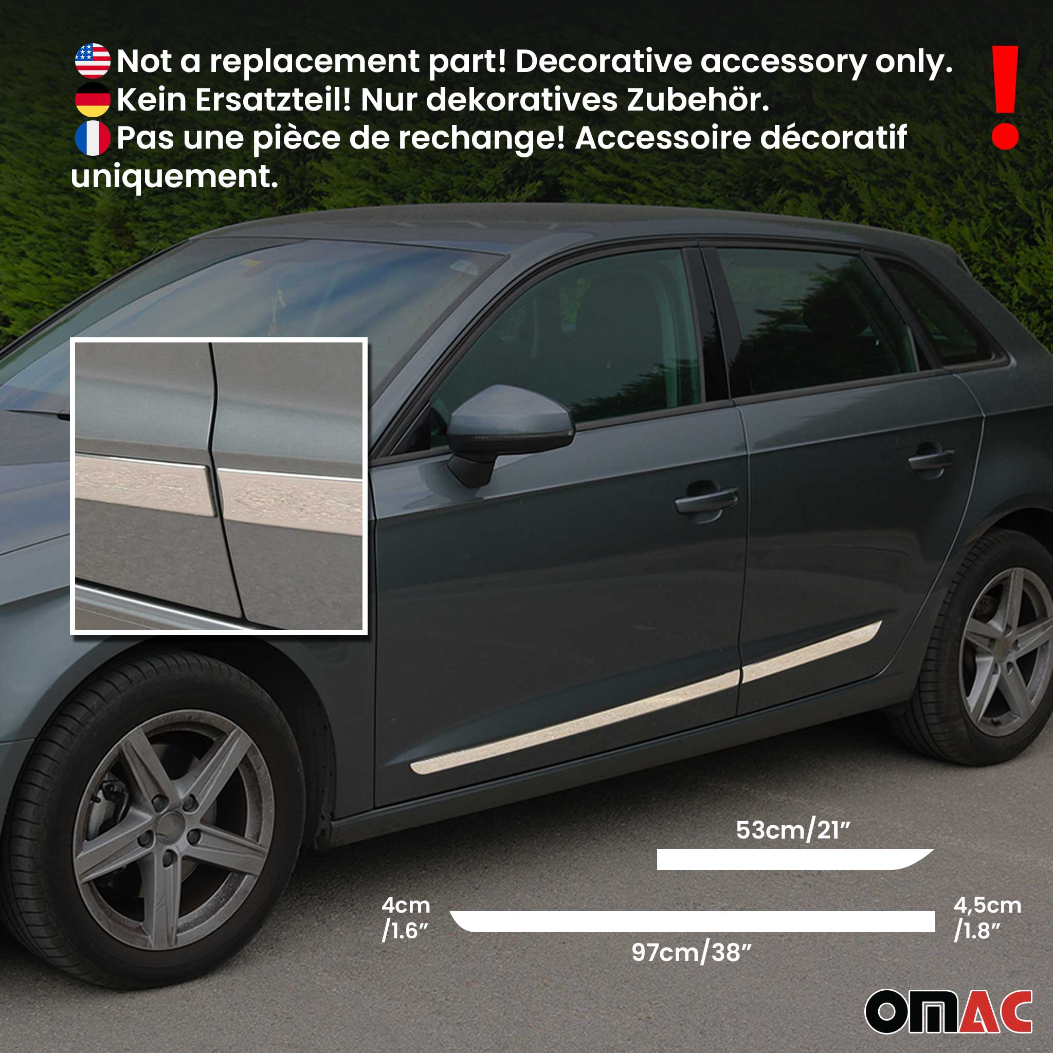 2014-2020 Nissan Rogue Side Door Molding Trim Skirt Garnish Stainless Steel Gloss 4Pcs - Image 3