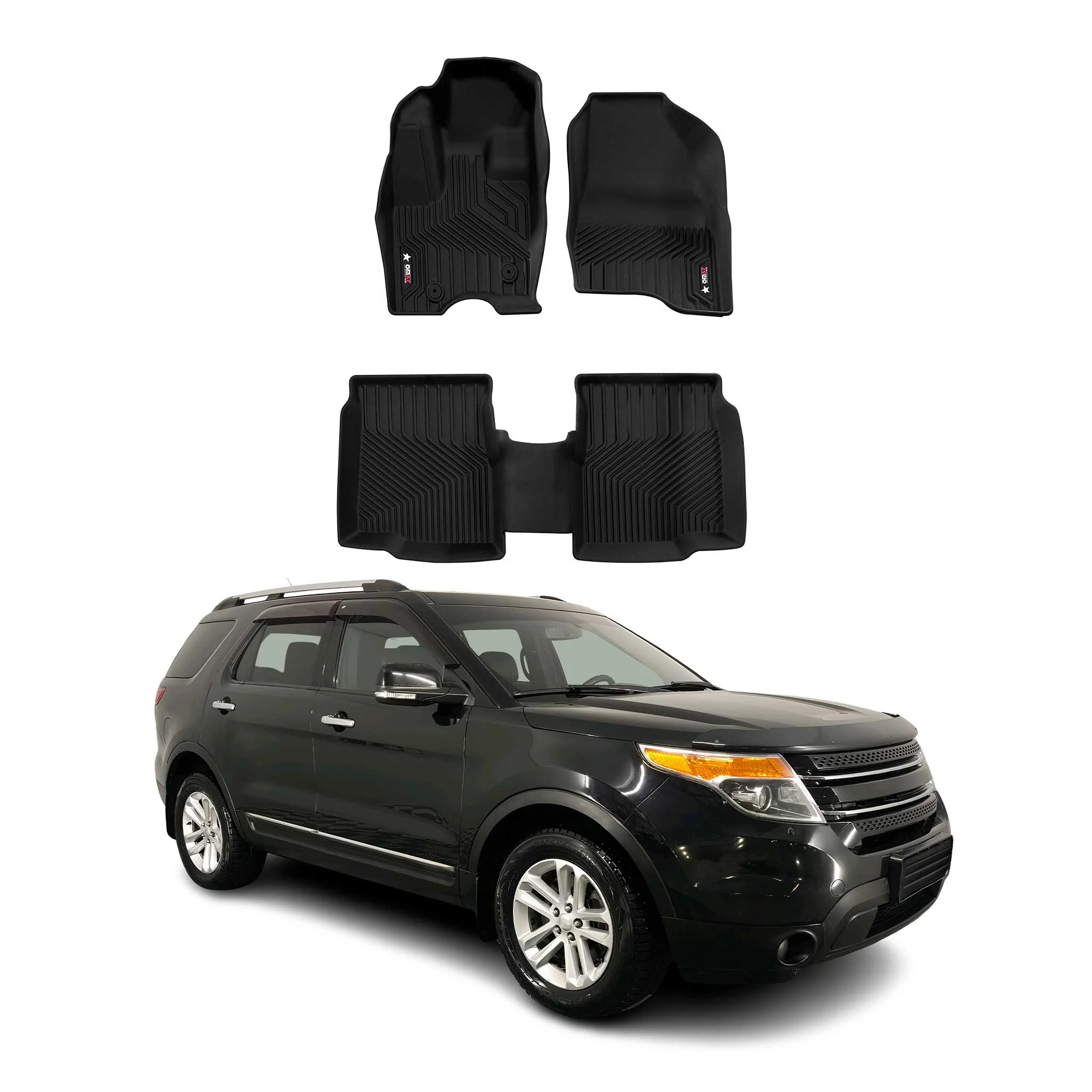 2011-2015 Ford Explorer Premium Floor Mats Liners First and Second Row Set Black