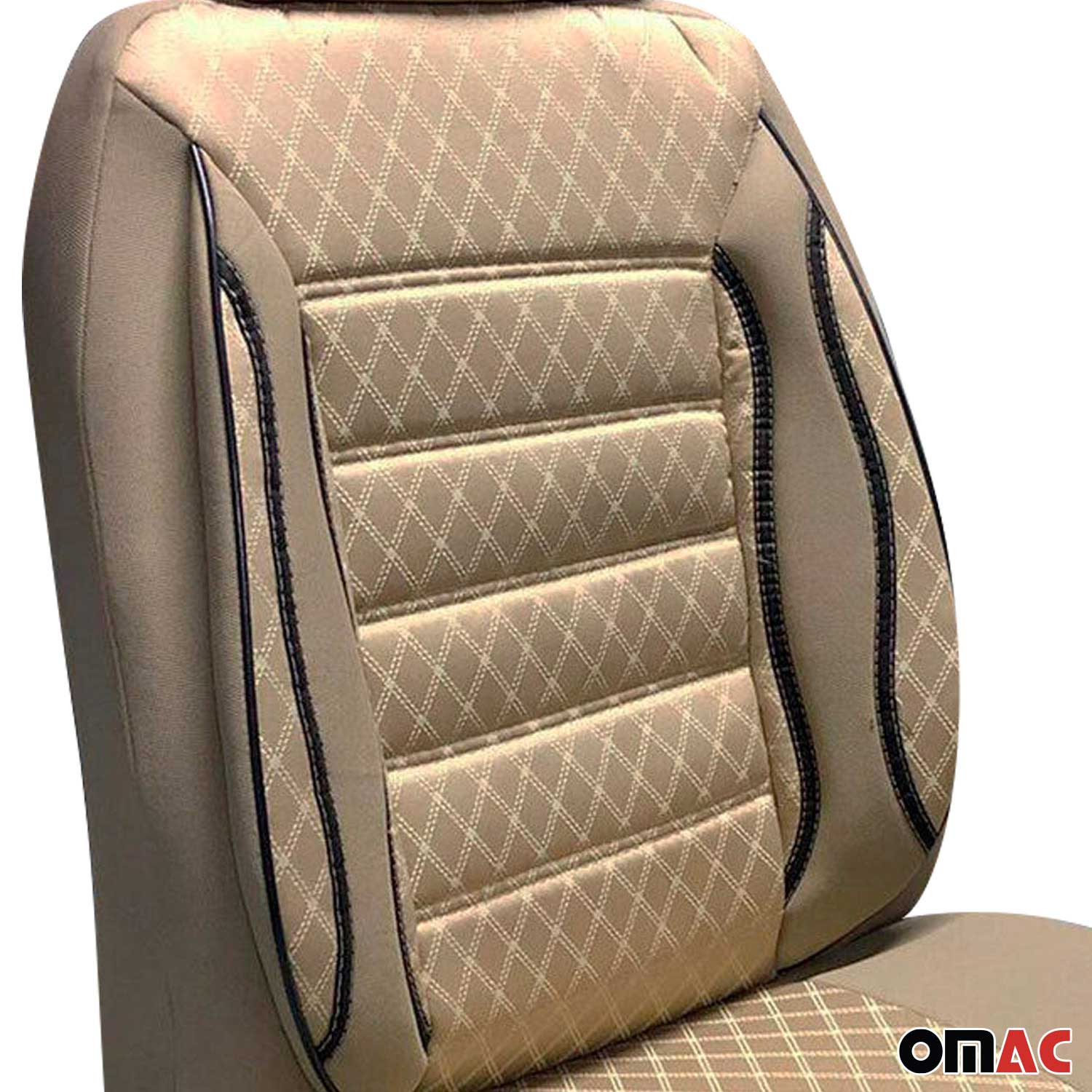 OMAC Universal Semi Custom Front Car Seat Cover Protector Beige Polycotton - Image 8