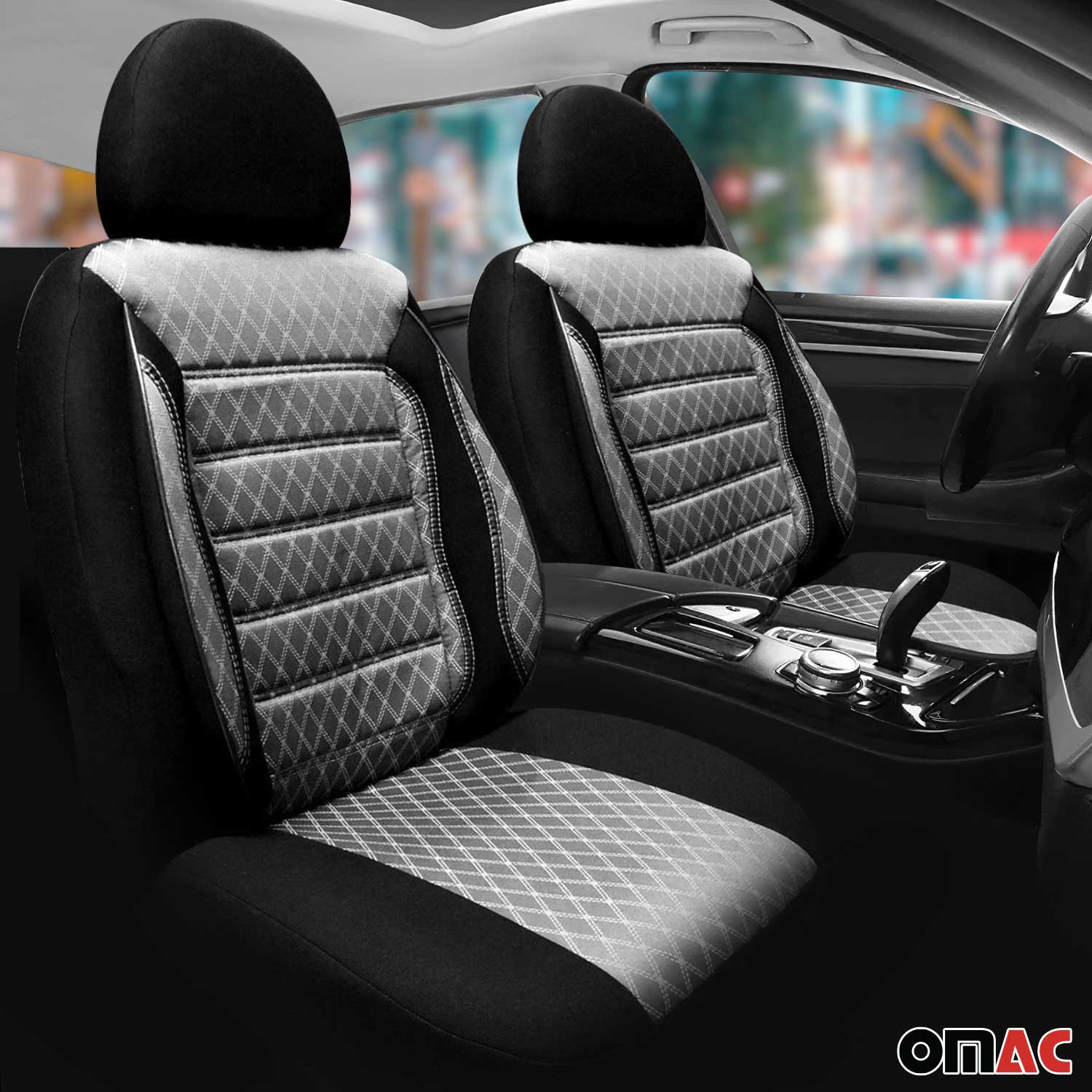 OMAC Universal Semi Custom Front Car Seat Cover Protector Gray-Black Polycotton - Image 2