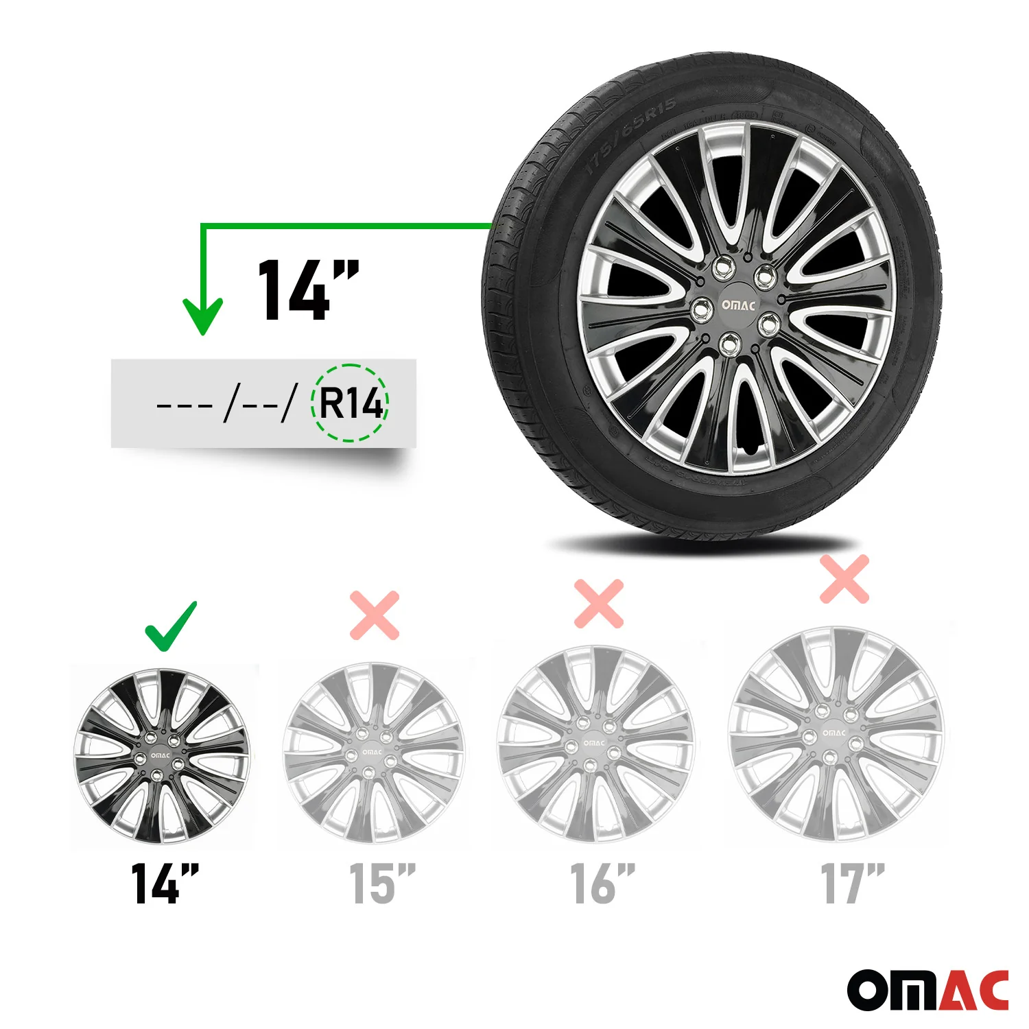 Pisa Hub Caps Wheel Cover 14" Black & Silver Full Set 4 pcs. - Image 3