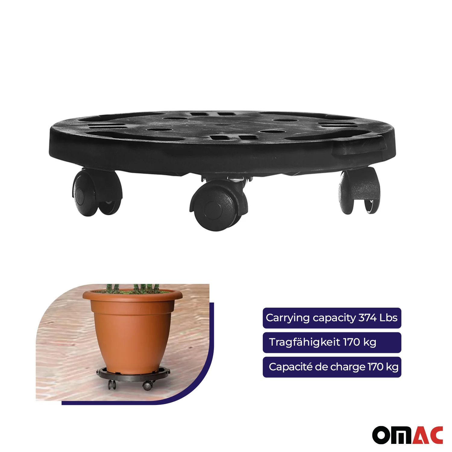 Plant Roller Rolling Board Transport Dolly Furniture 374 lbs Wheel Carrier Ø300 - Image 7