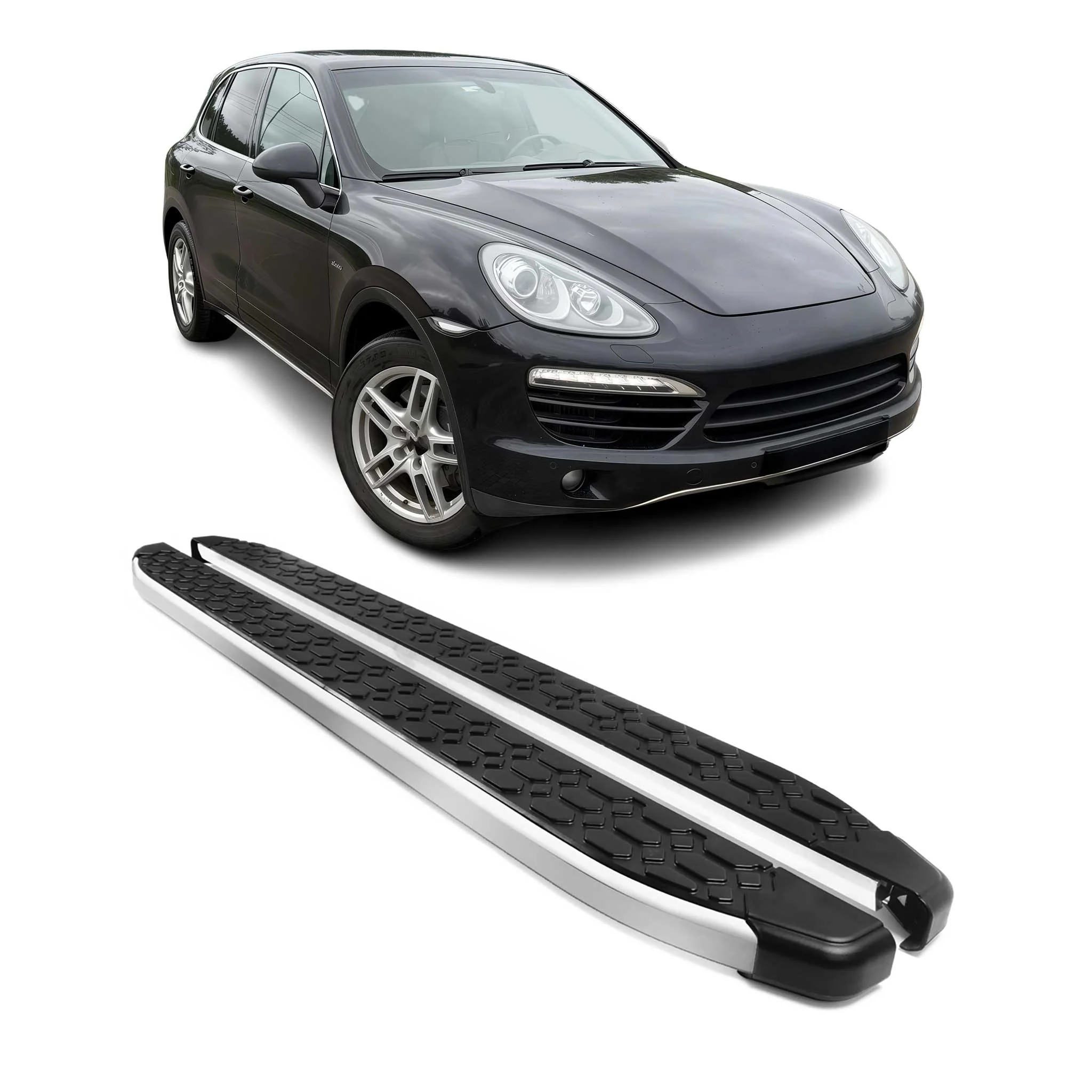 2011-2018 Porsche Cayenne Running Boards Side Steps Silver & Black