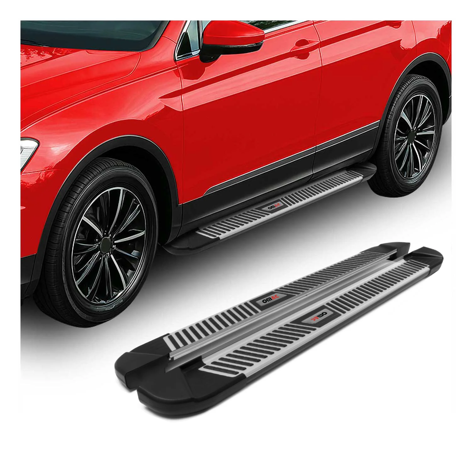 2011-2018 Porsche Cayenne Running Boards Side Steps Silver & Black - Image 2