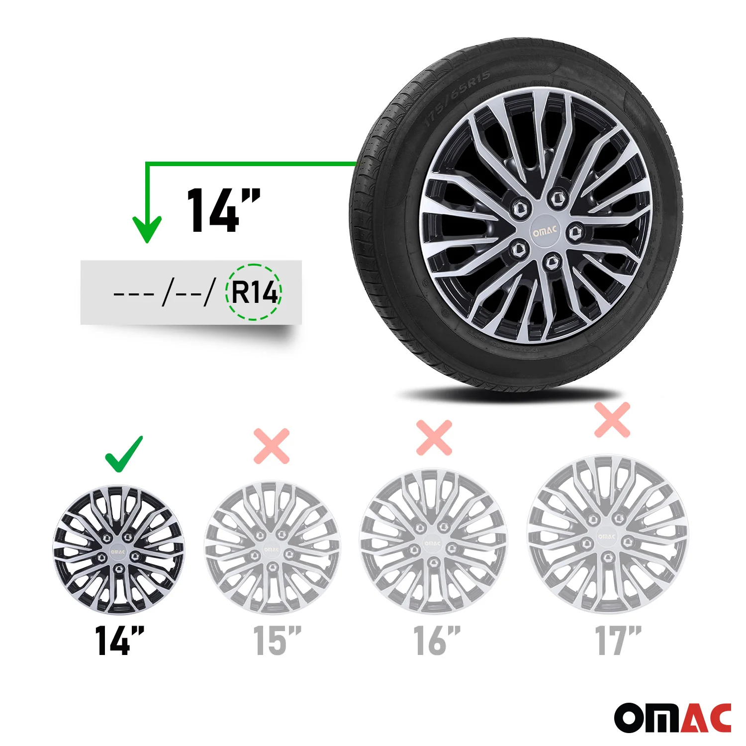 Rimini Hub Caps Wheel Cover 14" Grey & Black Full Set 4 pcs. - Image 3