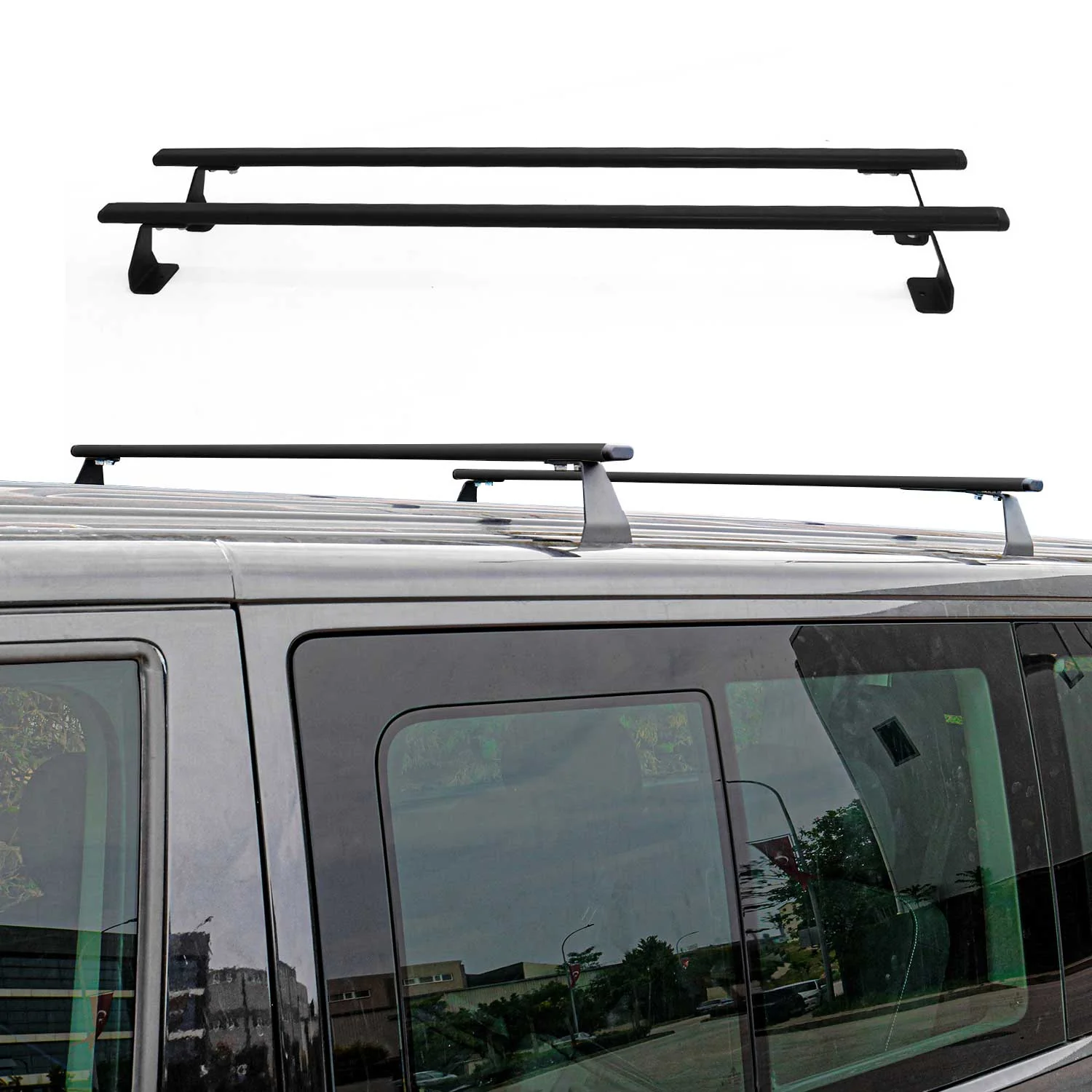 2021-2024 VW Caddy Roof Rack Cross Bars Black - Image 2