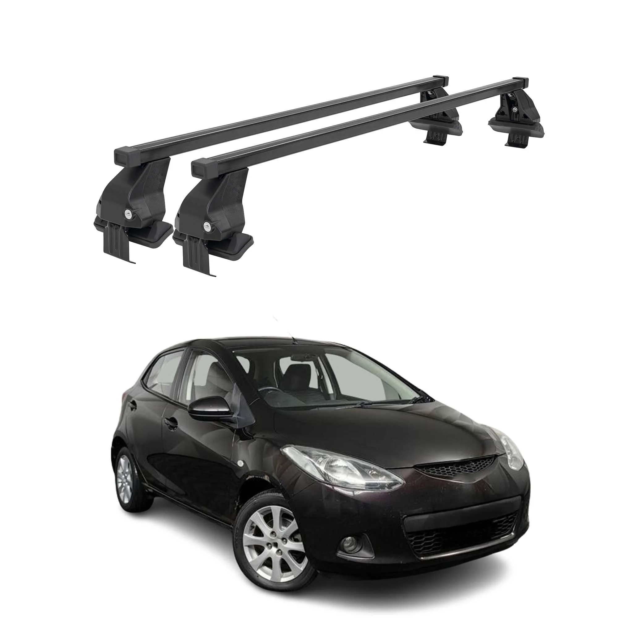 Roof Racks Cross Bars Luggage Carrier for Mazda 2 2.gen 2007-2014 Black 2Pcs