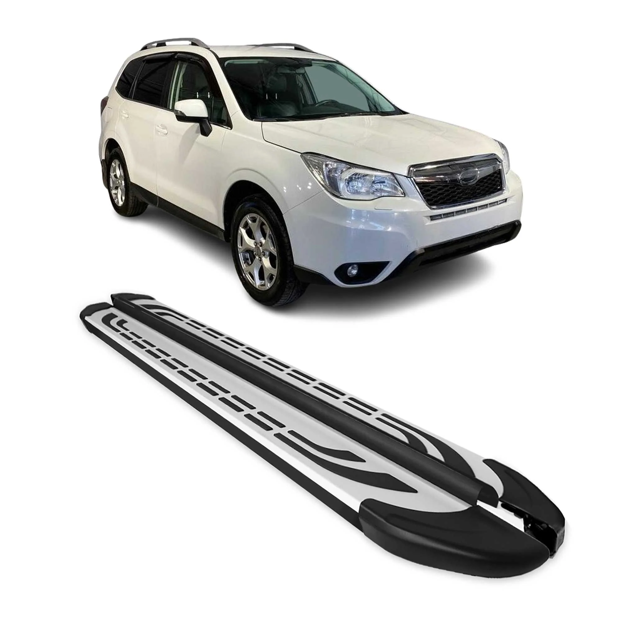 2014-2018 Subaru Forester Running Boards Side Steps Silver & Black