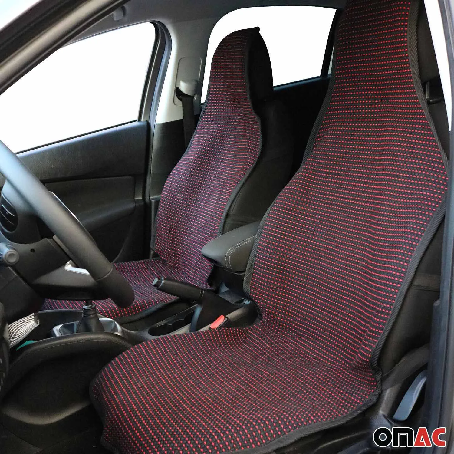 Mini Antiperspirant Front Seat Cover Pads Black Red 2 Pcs - Image 2