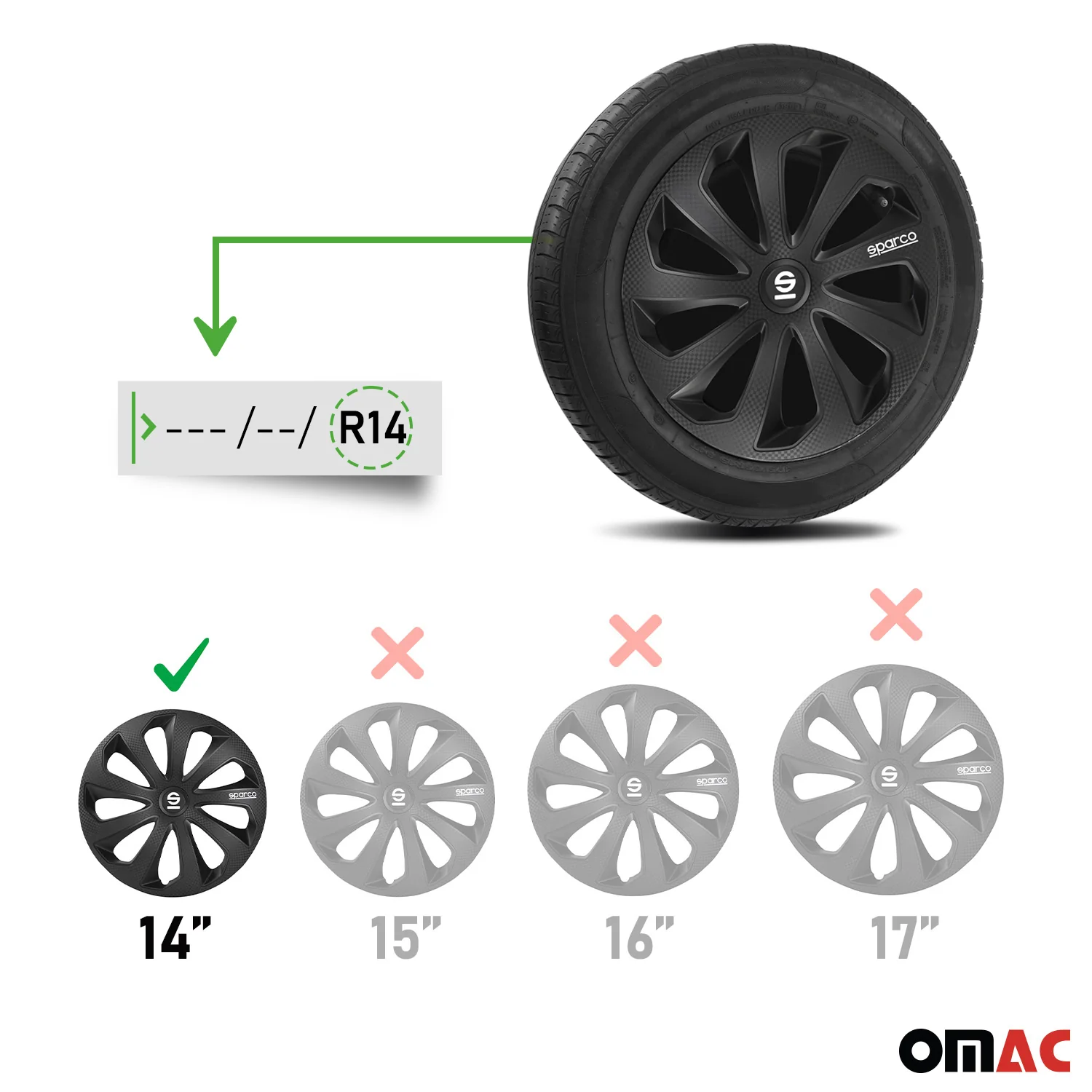 Sicilia Hub Caps Wheel Cover 14" Black Carbon Full Set 4 pcs. - Image 3