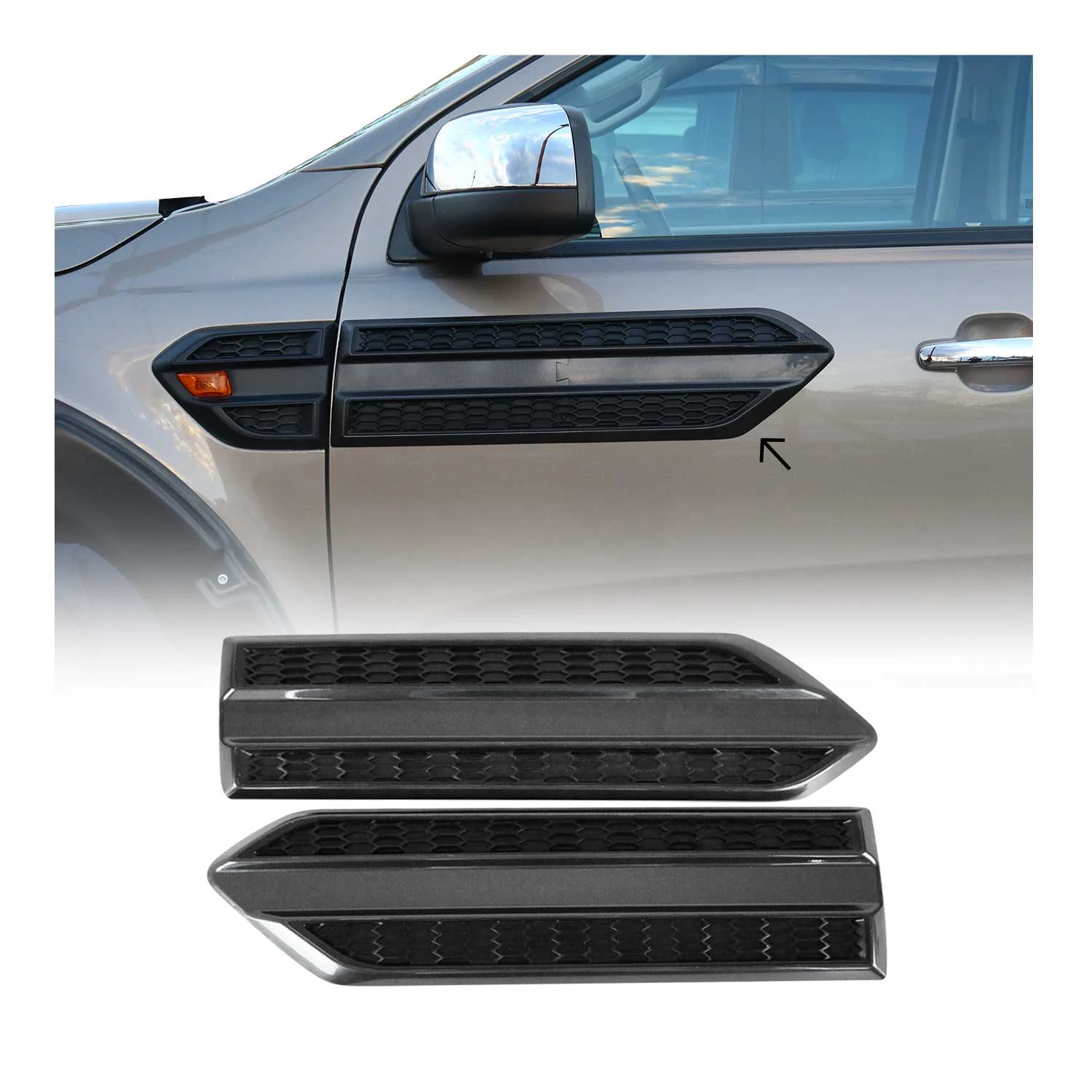 2019-2023 Ford Ranger Wildtrak Side Door Molding Trim Skirt Garnish Black 2Pcs