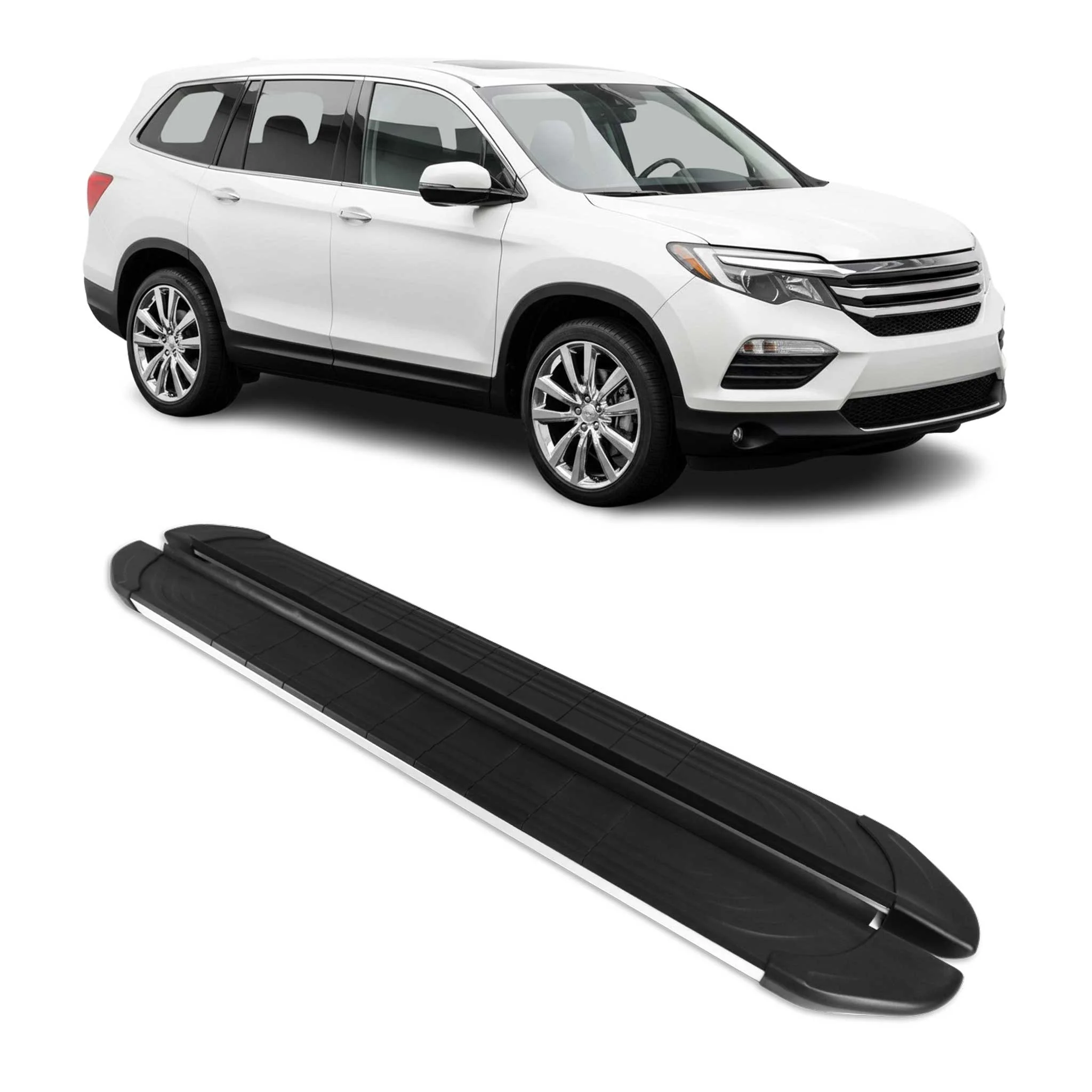 2016-2022 Honda Pilot Running Boards Side Steps Silver & Black