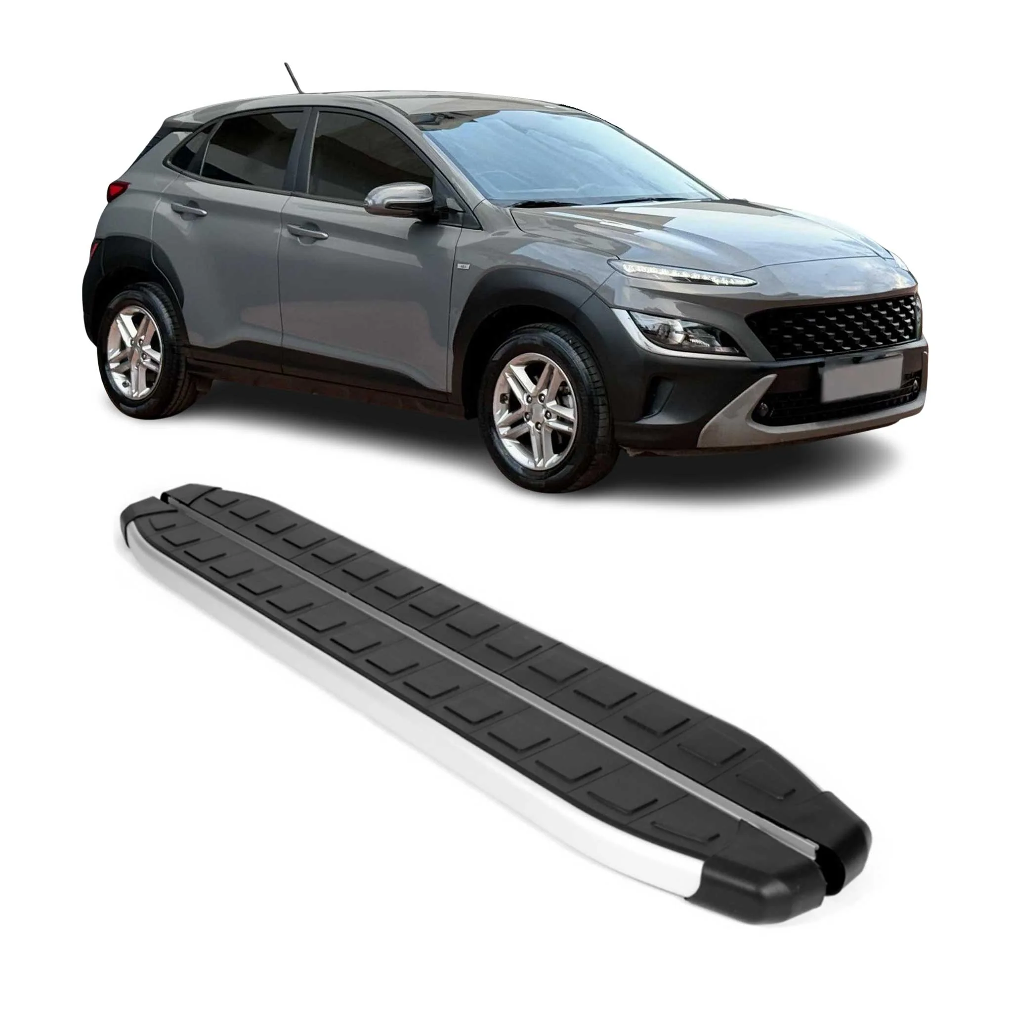 2018-2023 Hyundai Kona Running Boards Side Steps Silver & Black