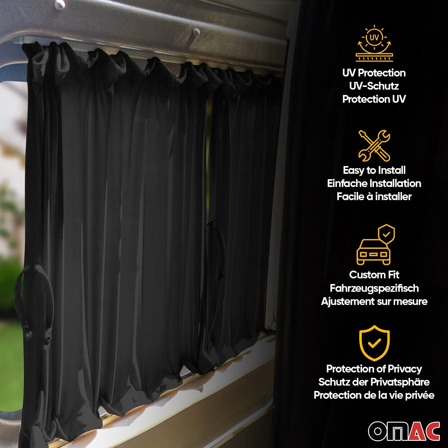 2016-2024 Mercedes Metris Side Window Curtain Sunshade UV Block Black 10x - Image 3