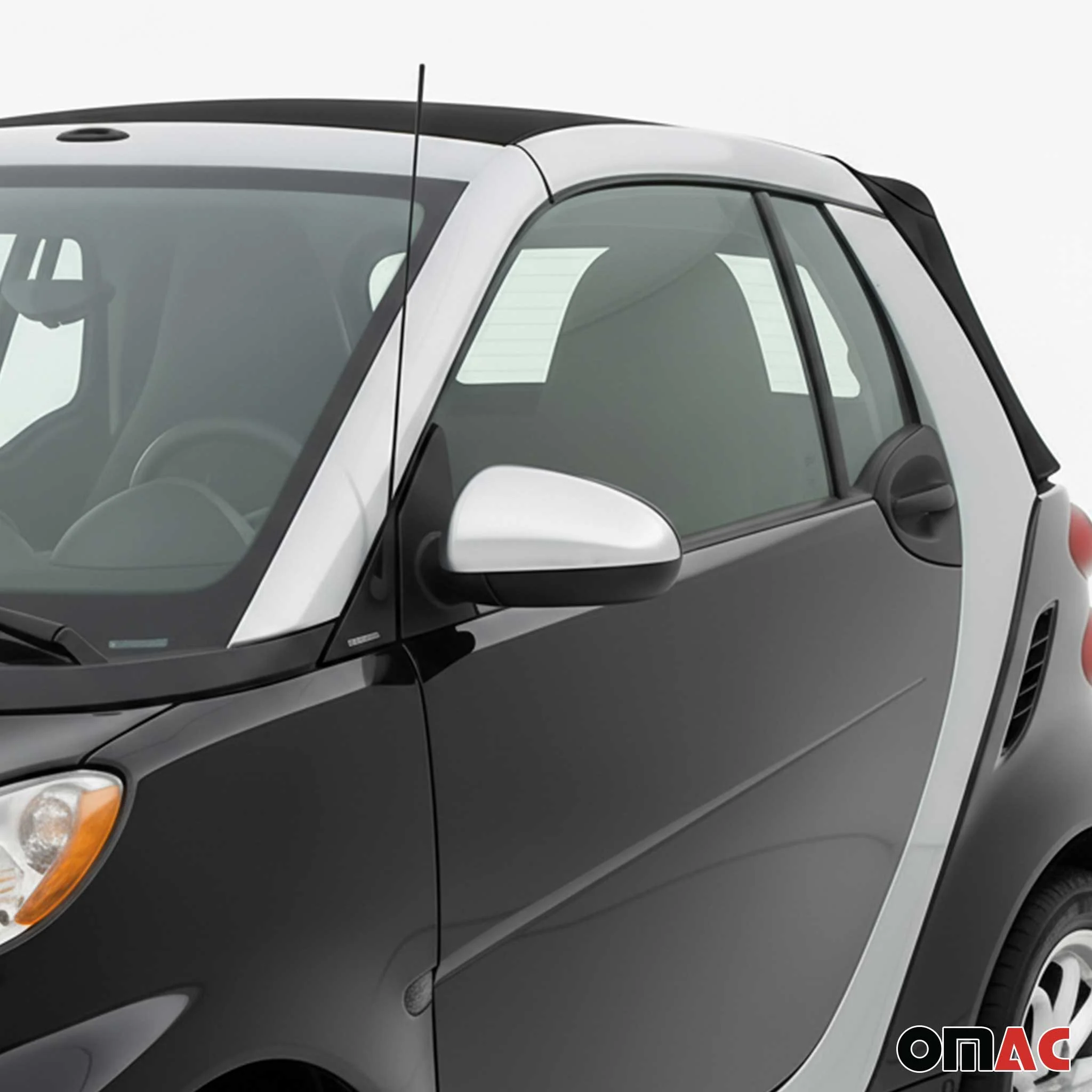 2007-2015 Smart ForTwo Side Mirror Cover Caps Brushed Stainless Steel Silver 2 Pcs - Image 3