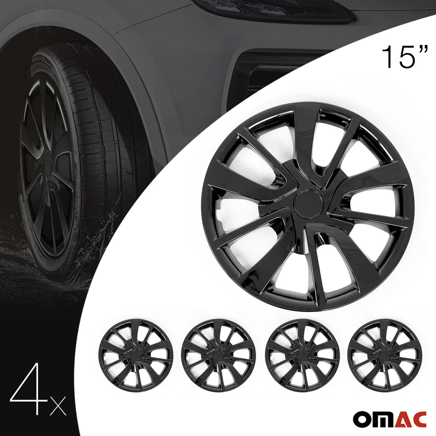 Texas Hub Caps Wheel Cover 15" Black Full Set 4 pcs. - Image 5