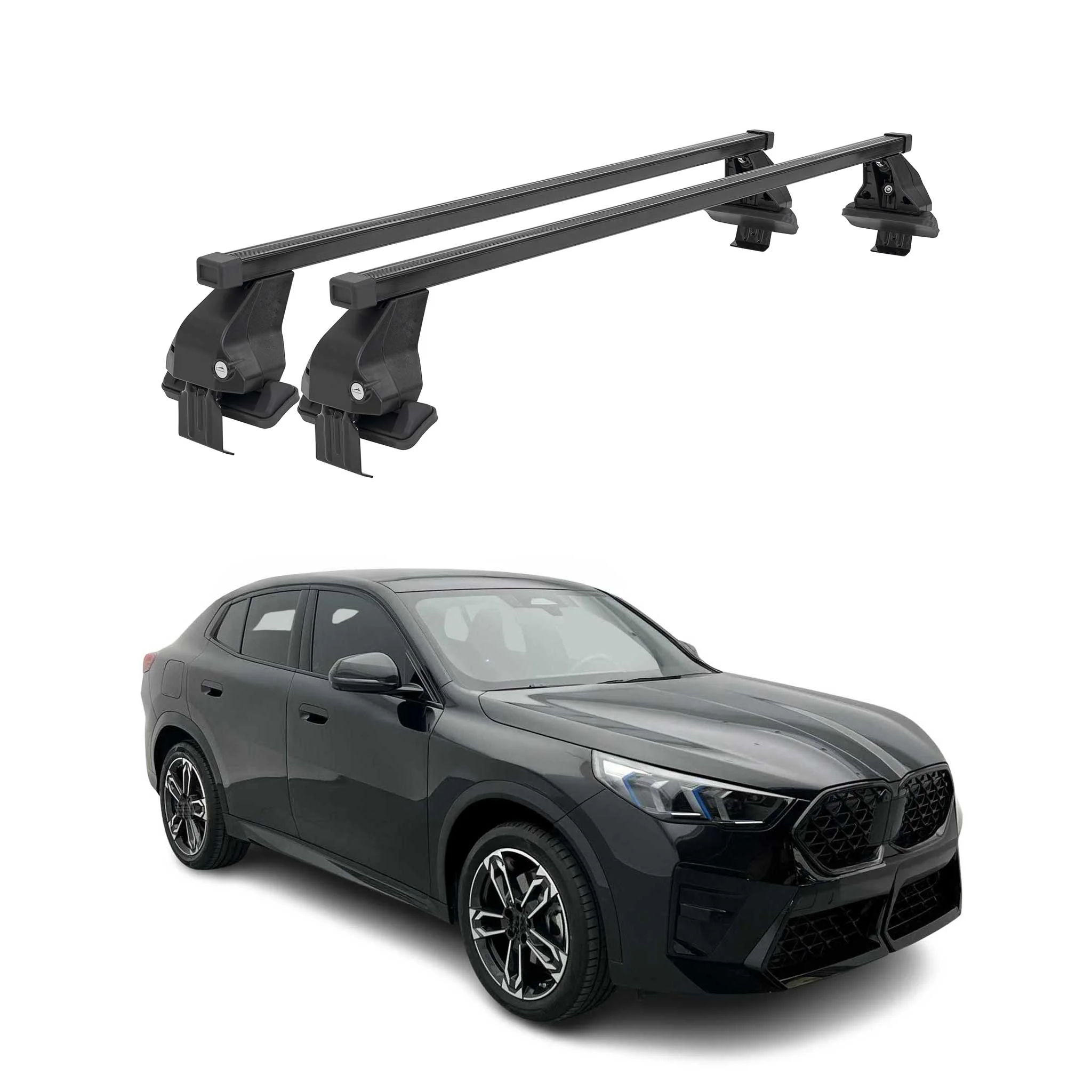 Top Roof Racks Cross Bars Carrier for BMW iX2 U10 2024-2026 Steel Black 2Pcs