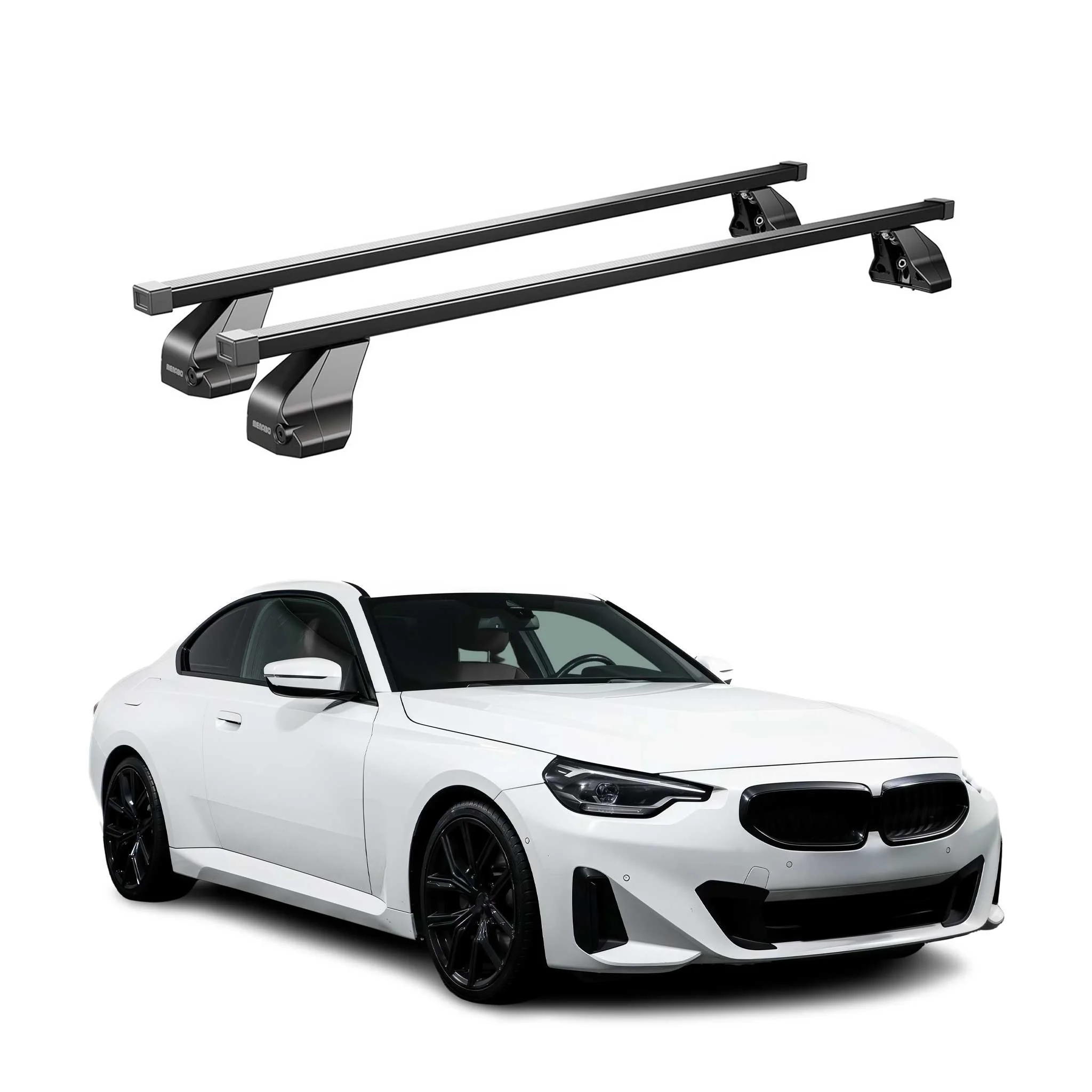 Top Roof Racks Cross Bars fits BMW 2 Series G42 Coupé 2022-26 Black Steel 2x