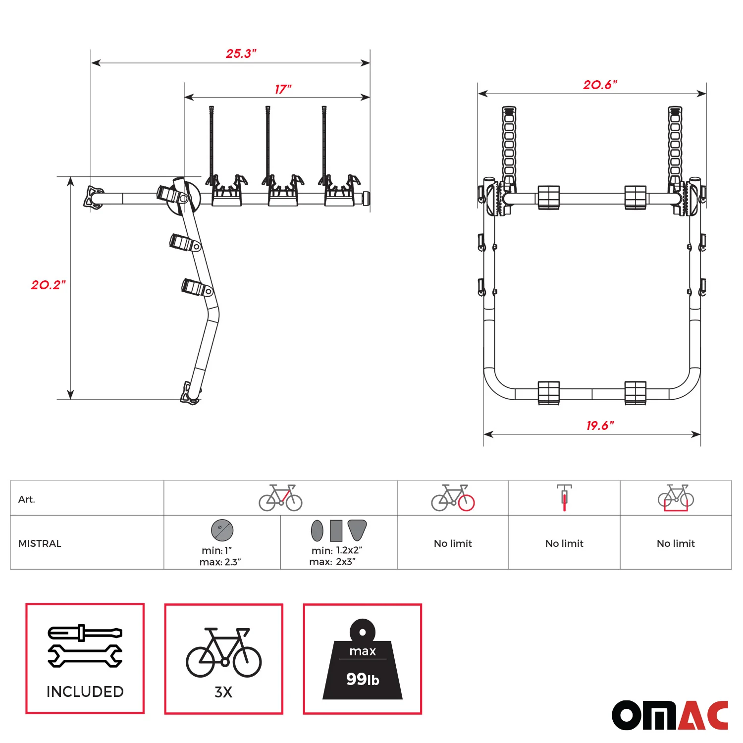 2018-2023 Kia Rio Bike Racks 3 Bike Carrier Hitch Mount Steel Black - Image 3