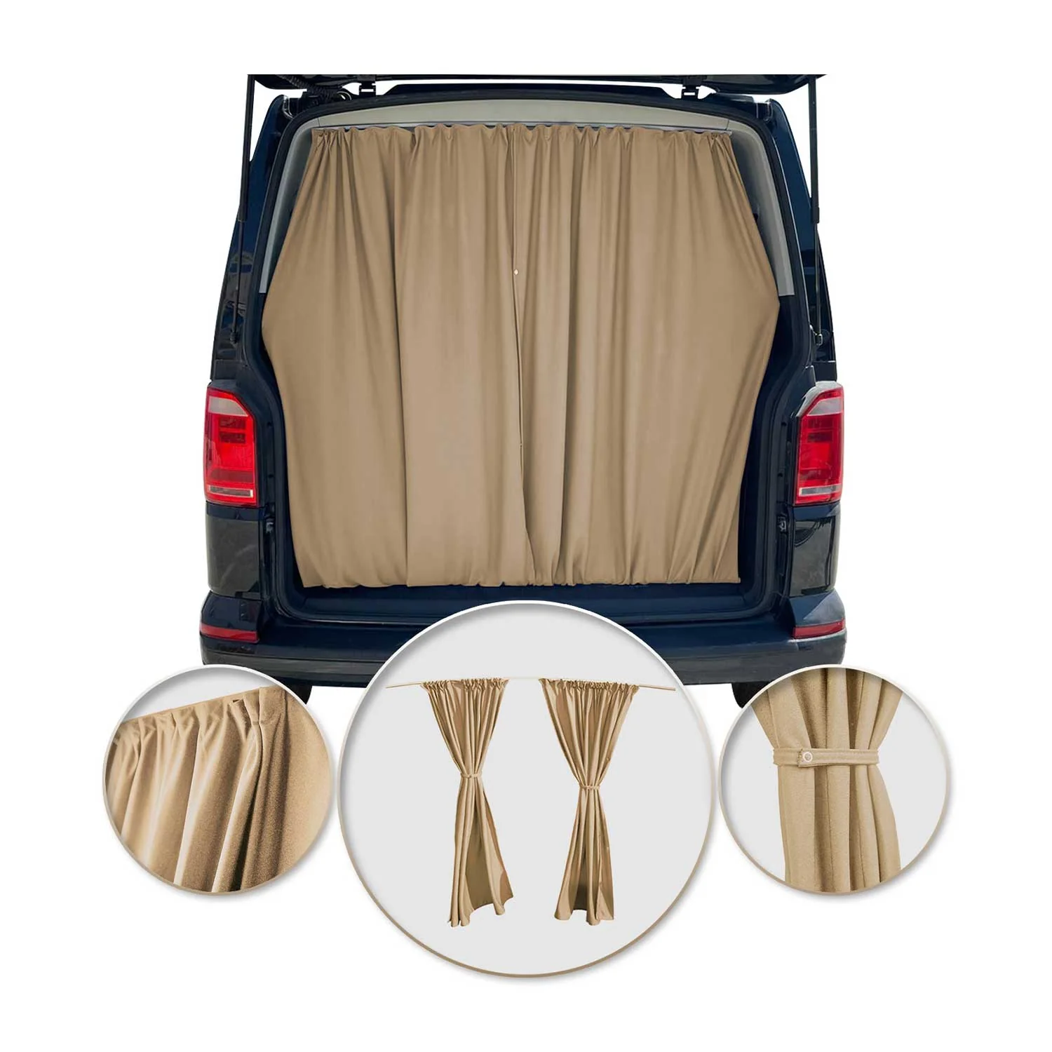 GMC Safari Trunk Tailgate Curtains Beige 2 Privacy Curtains