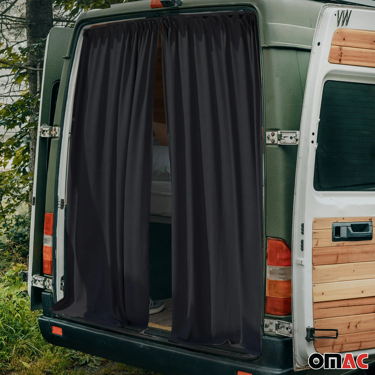 2016-2024 Mercedes Metris Trunk Tailgate Curtains Black 2 Privacy Curtains - Image 2