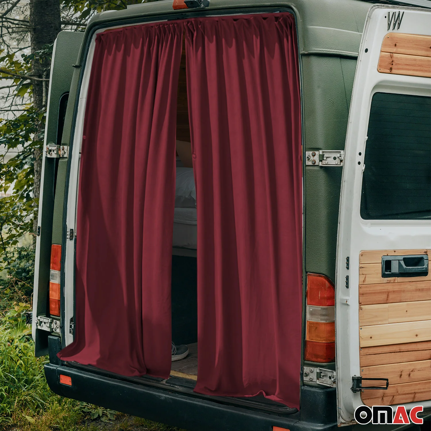 2016-2024 Mercedes Metris Trunk Tailgate Curtains Red 2 Privacy Curtains - Image 2