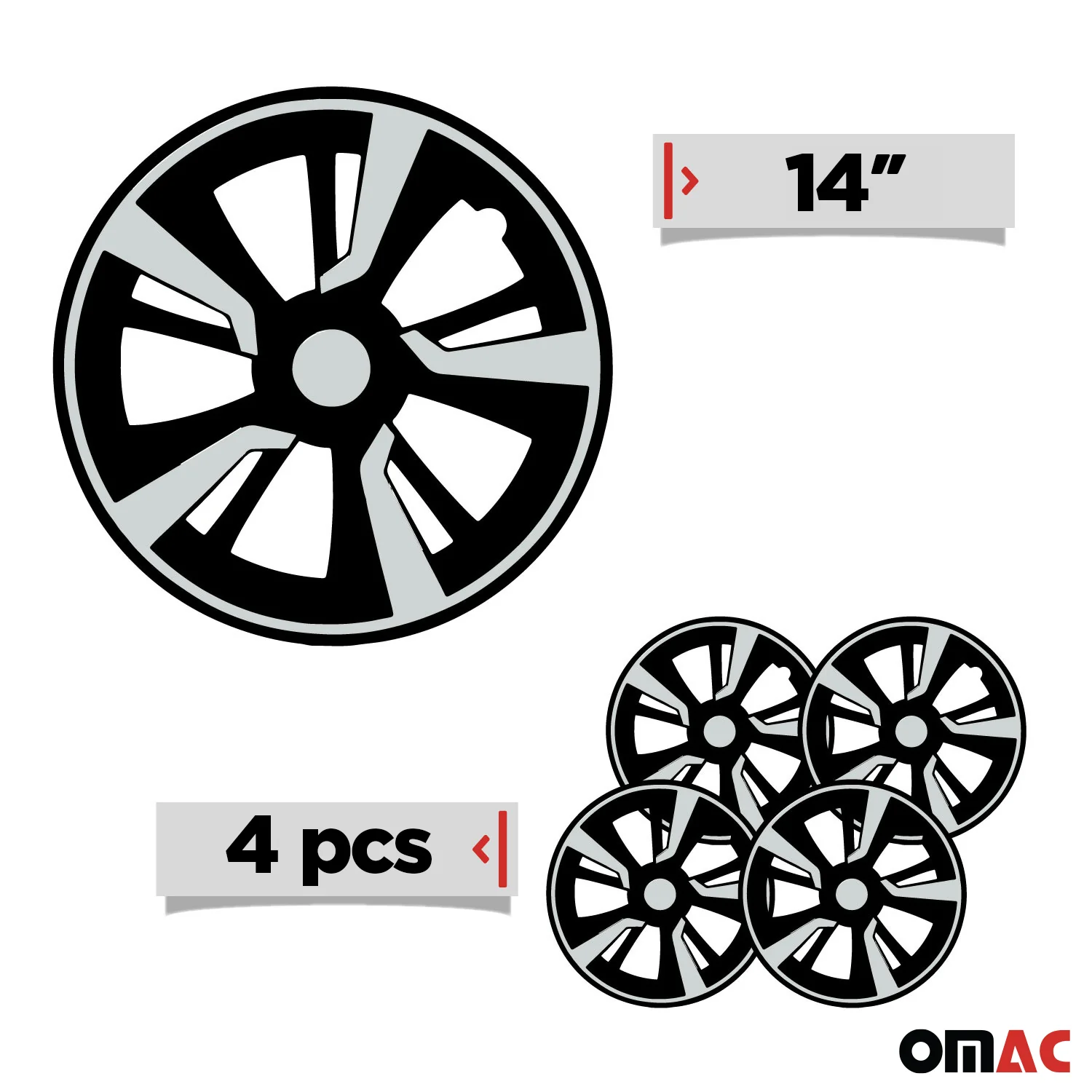 Twintone Hub Caps Wheel Cover 14" Black & Light Gray Insert Full Set 4 pcs. - Image 3