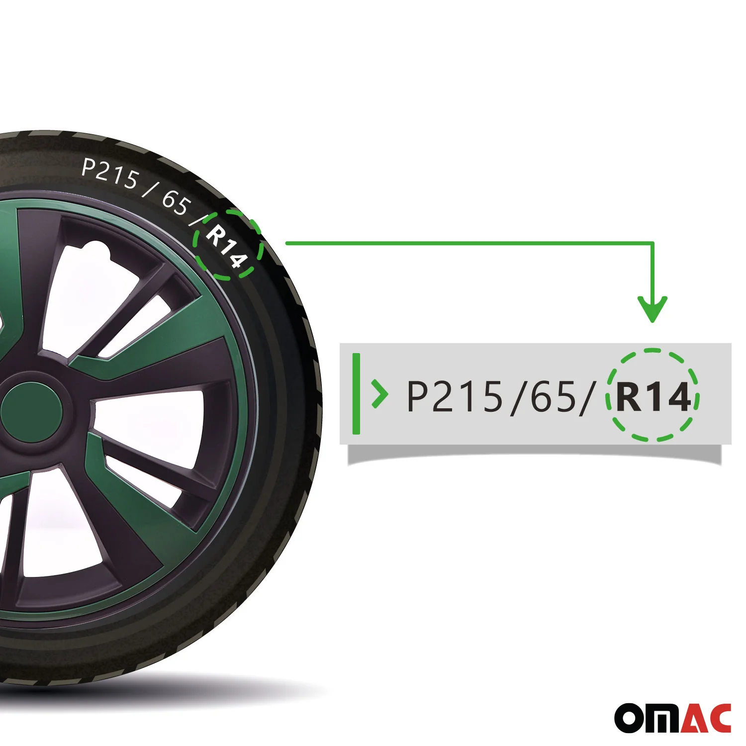Twintone Hub Caps Wheel Cover 14" Black Matt & Green Insert Full Set 4 pcs. - Image 5