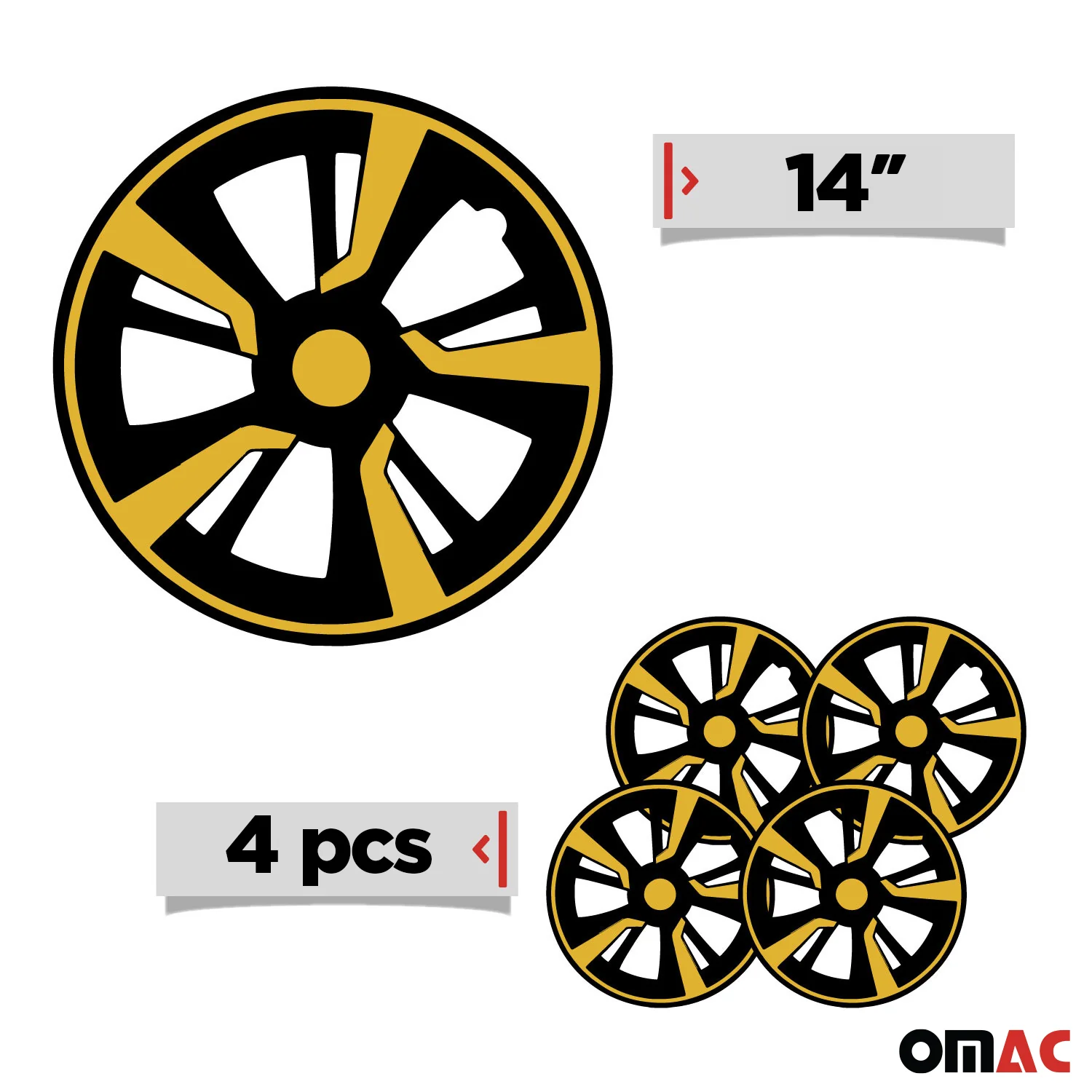 Twintone Hub Caps Wheel Cover 14" Black Matt & Yellow Insert Full Set 4 pcs. - Image 3